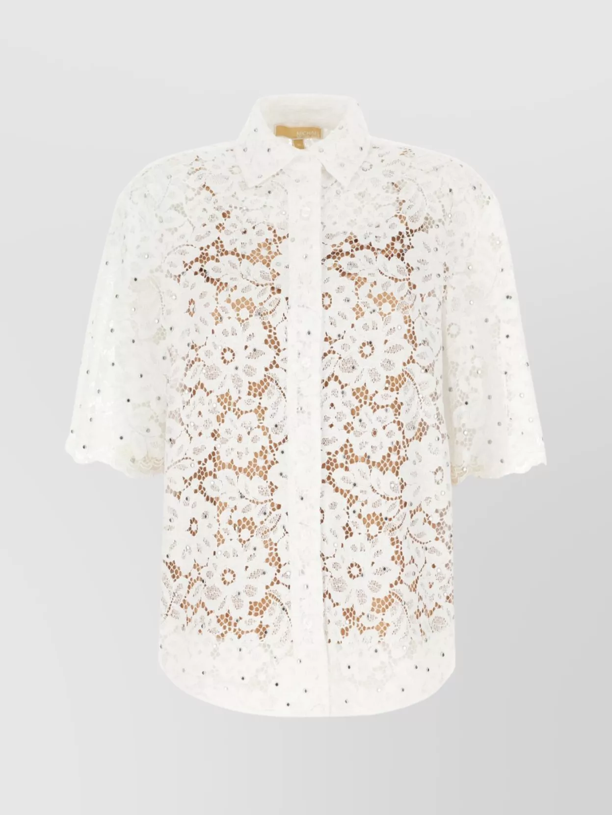 Michael Kors Lace floral blouse scalloped semi-sheer sleeves