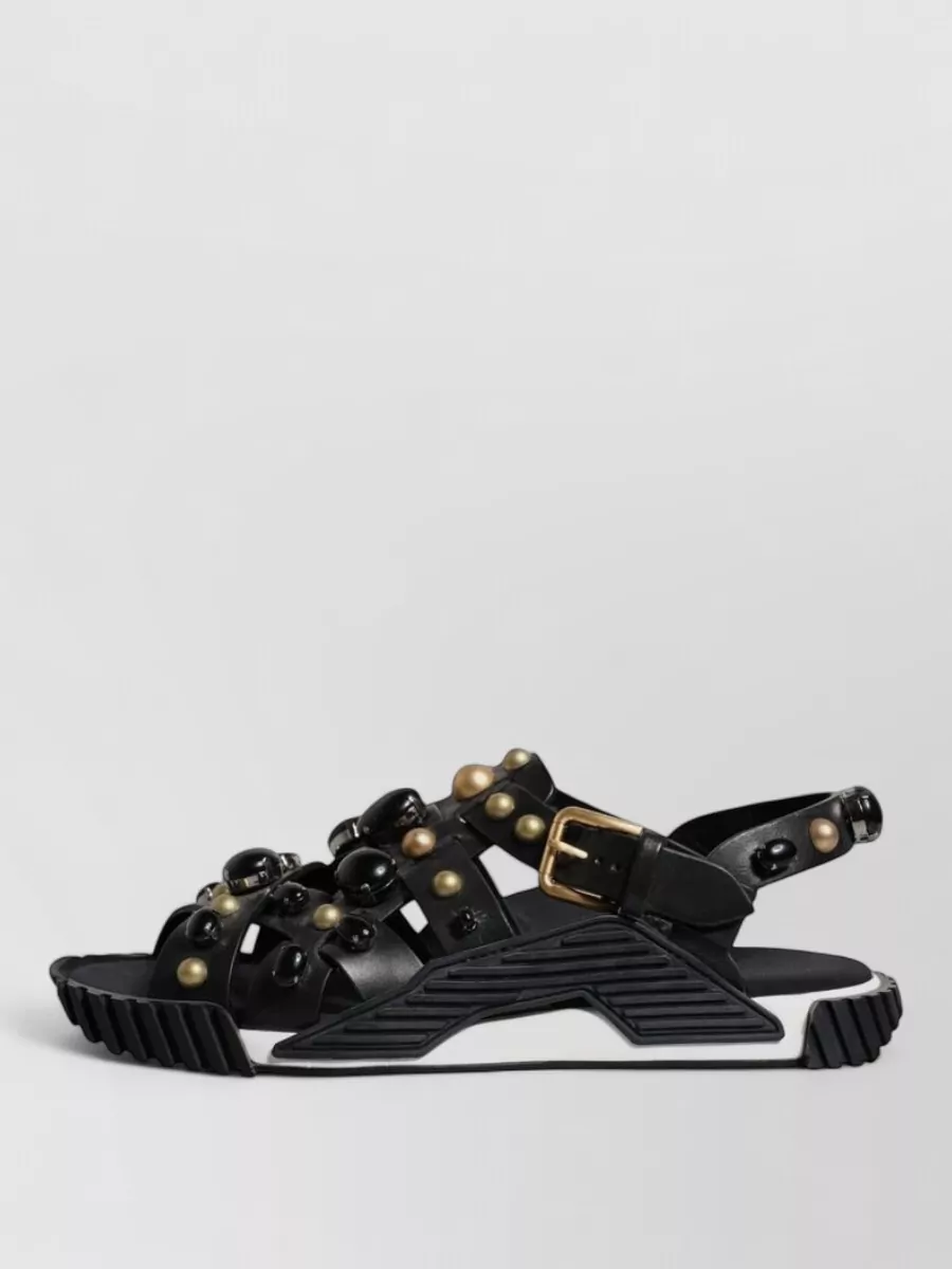 Dolce&Gabbana Leather Studded Slides Sandals