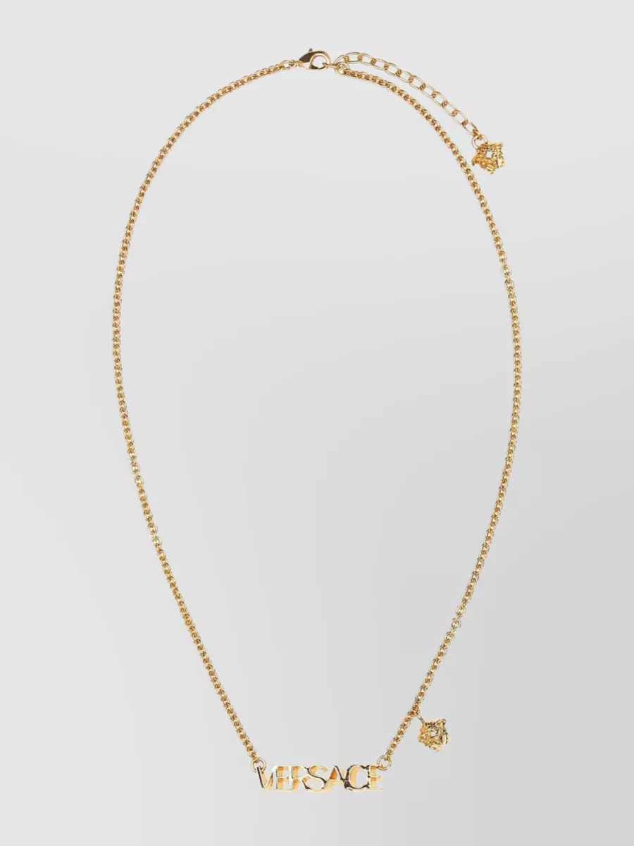 Shop Versace Necklace Link Metal Medusa Pendant In Cream