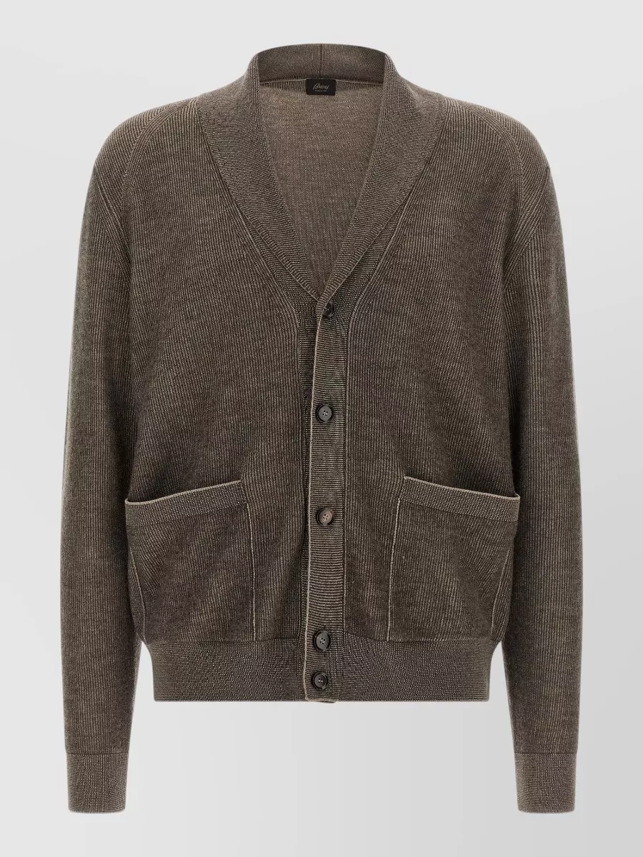 Brioni cashmere wool shawl neck ribbed cardigan