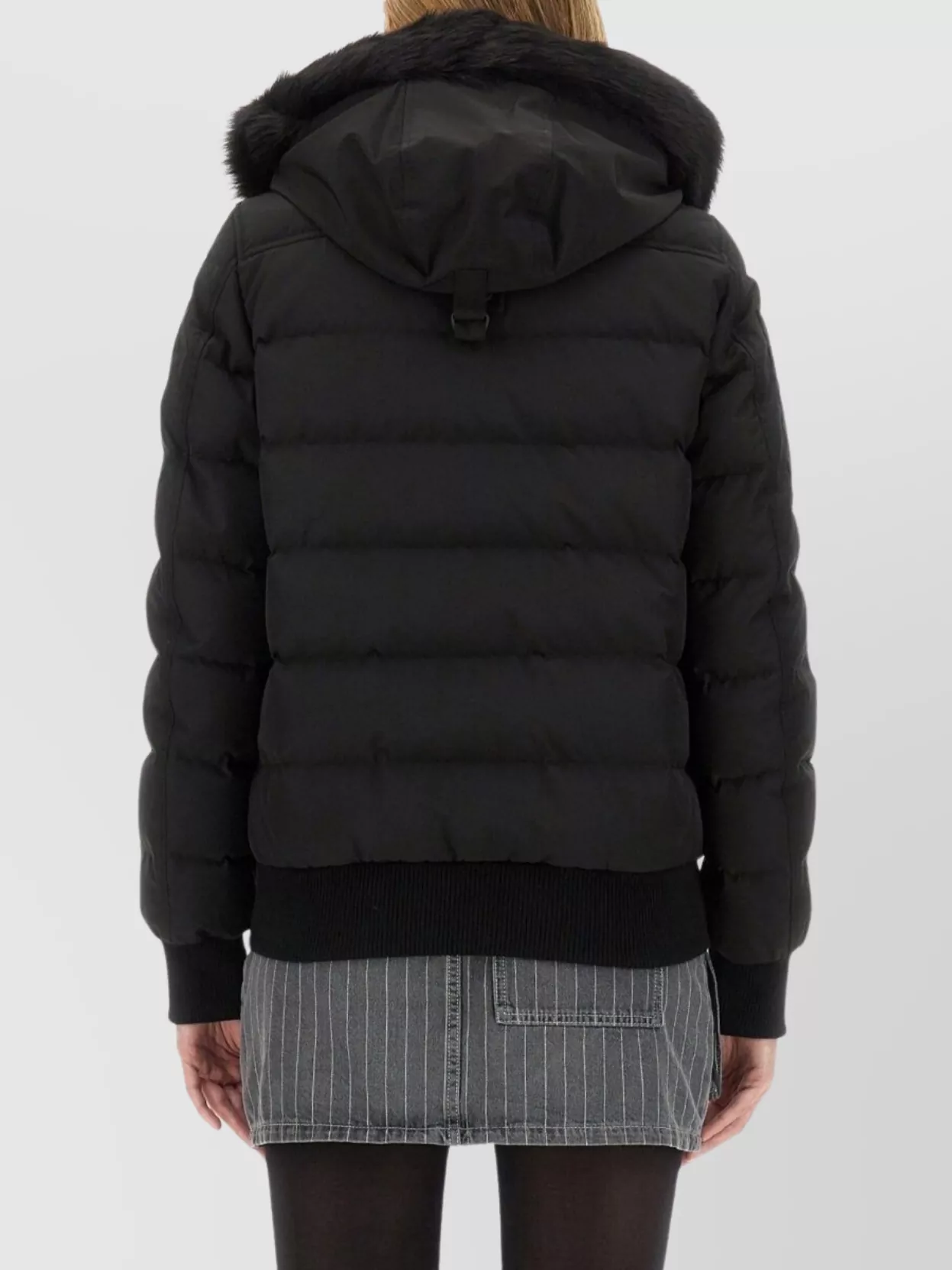 Moose Knuckles Logo Hooded Fur Trim Quilted Jacket