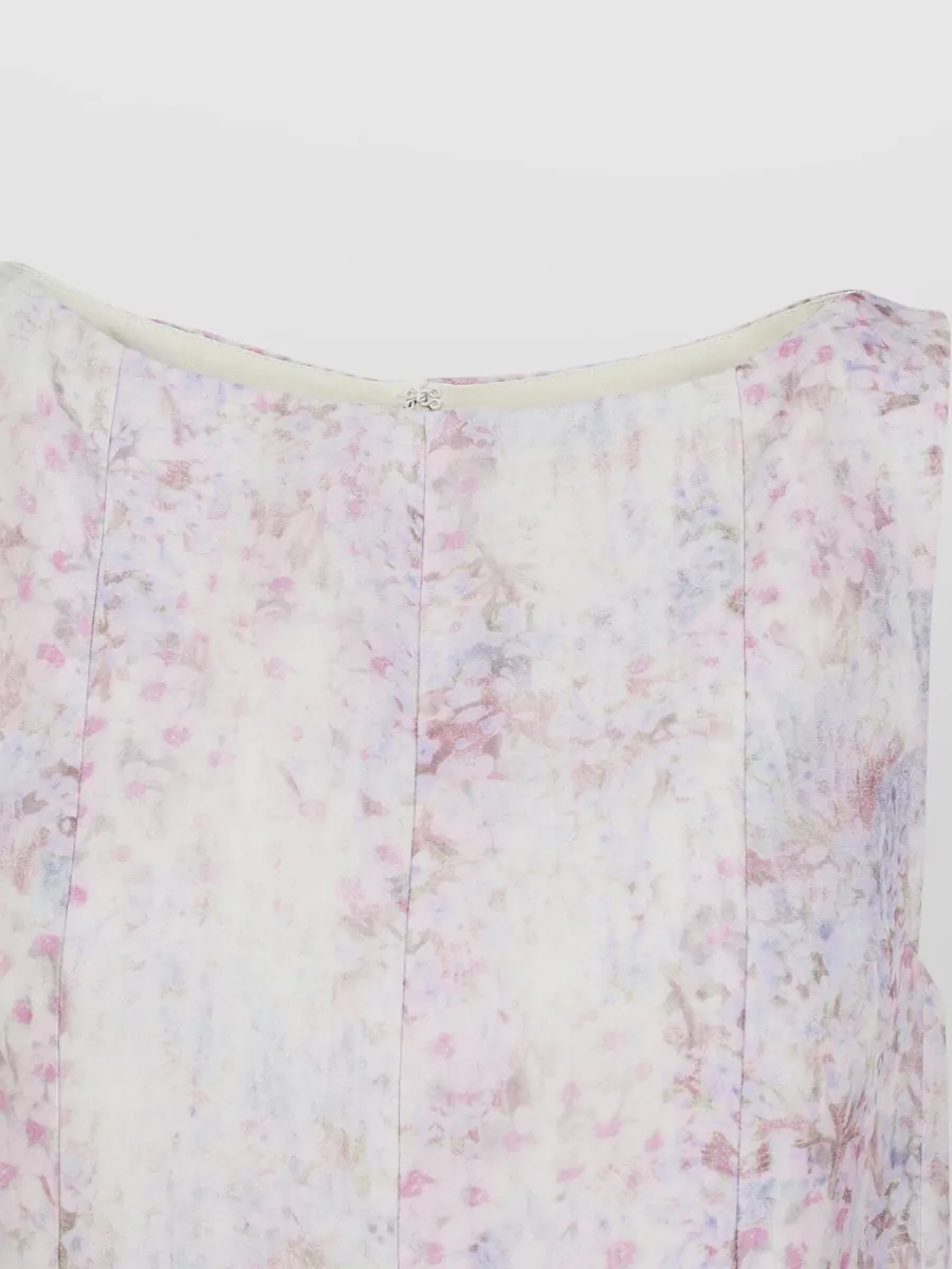 Alberta Ferretti Organza Mini Dress Flared Skirt Floral