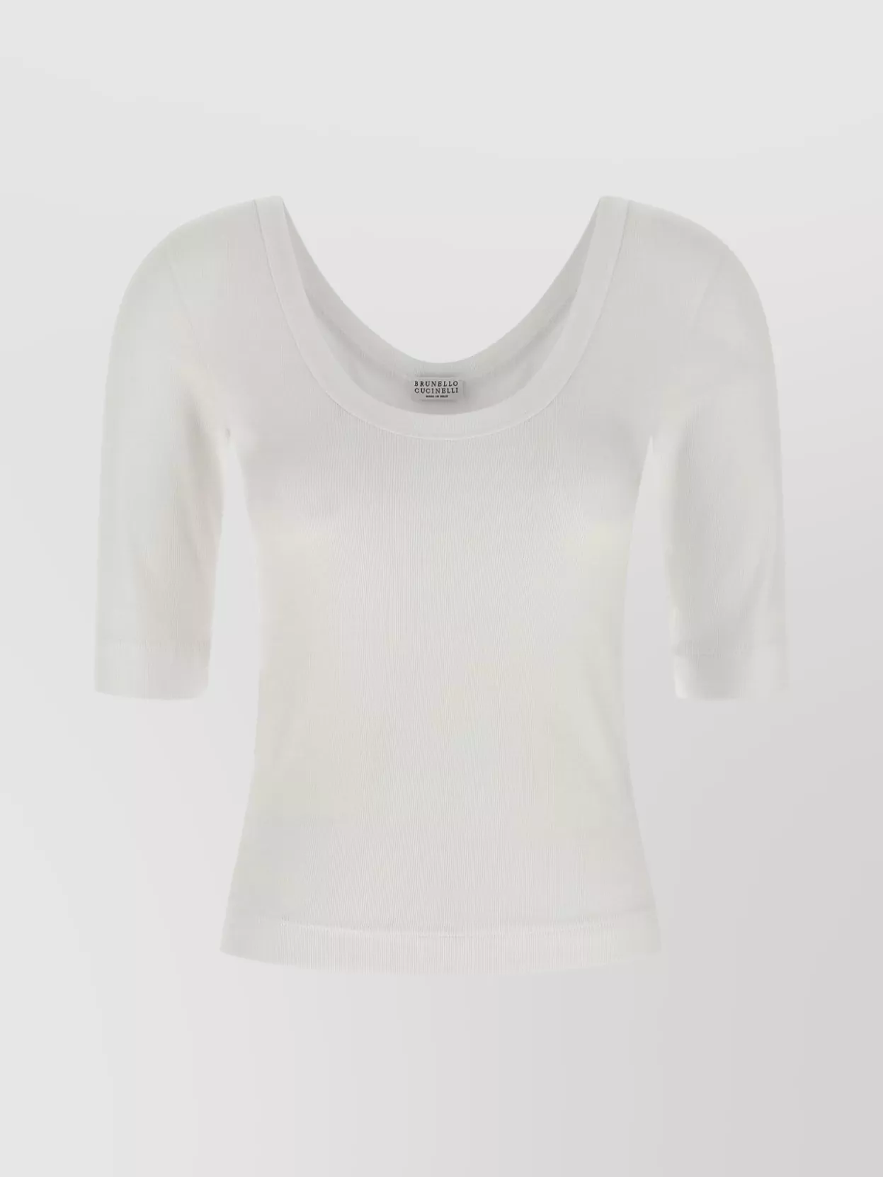 Brunello Cucinelli White U-neck T-shirt With Back Monil Detail In Cotton Woman In White