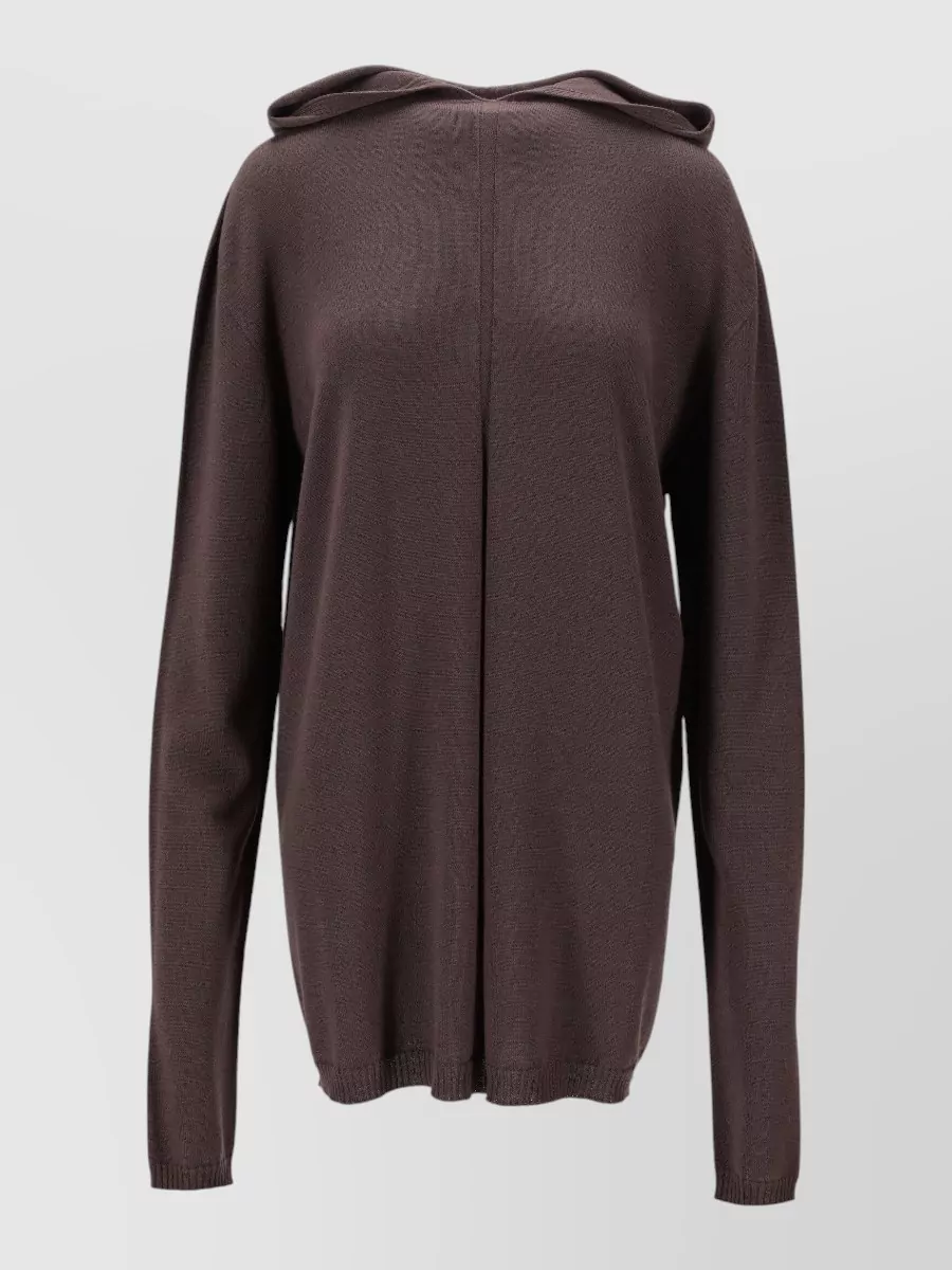 Rick Owens Relaxed Fit Hooded Knit Sweatshirt In Brown