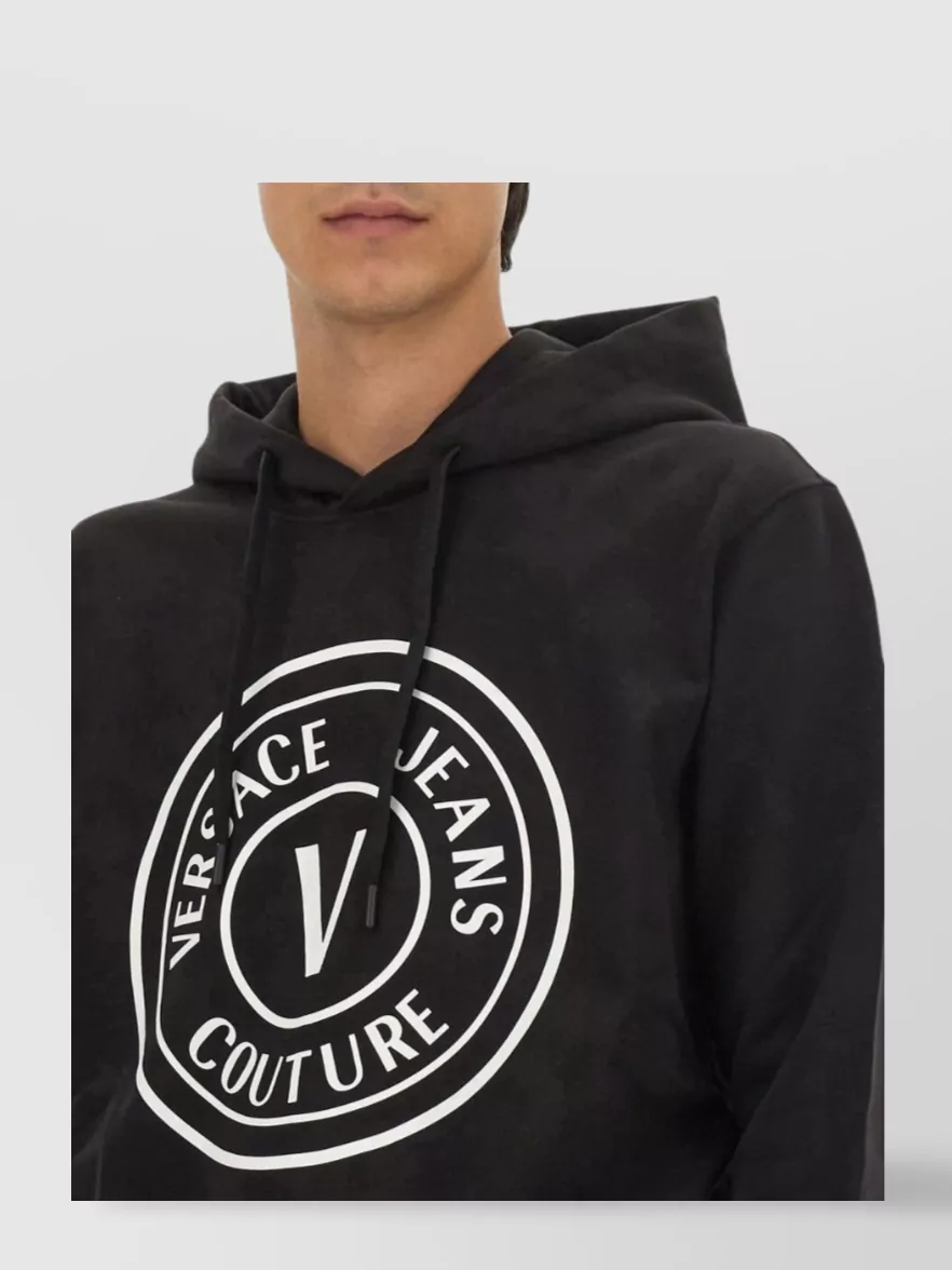 Shop Versace Jeans Couture Logo Hooded Sweatshirt With Ribbed Finish