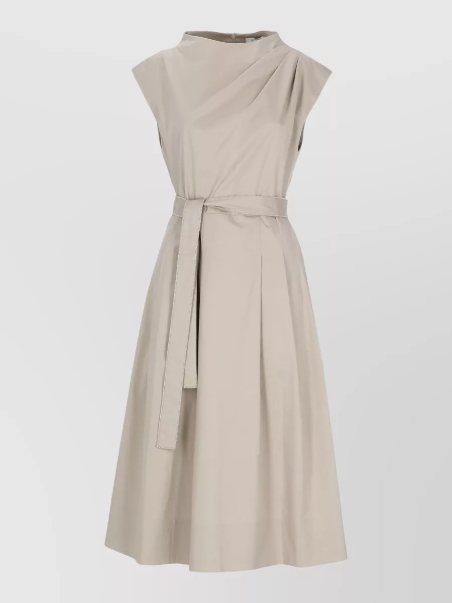 Peserico Cotton Sleeveless Belted Flared Midi Dress