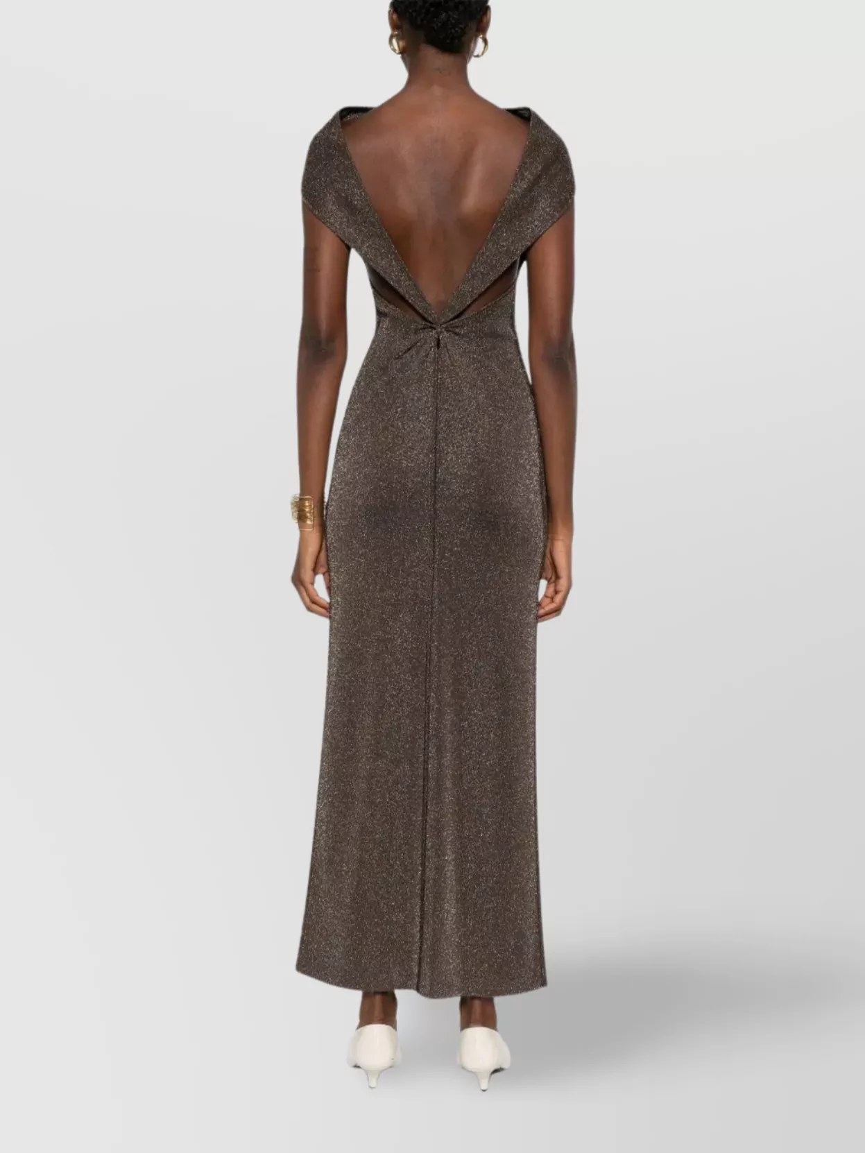 Max Mara Open Back Maxi Dress With Knot Detail In Brown