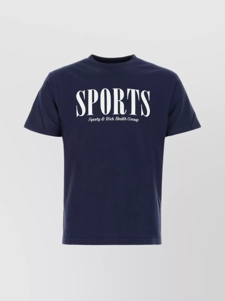 Shop Sporty And Rich Crew-neck T-shirt With Contrasting Graphic Print In Blue