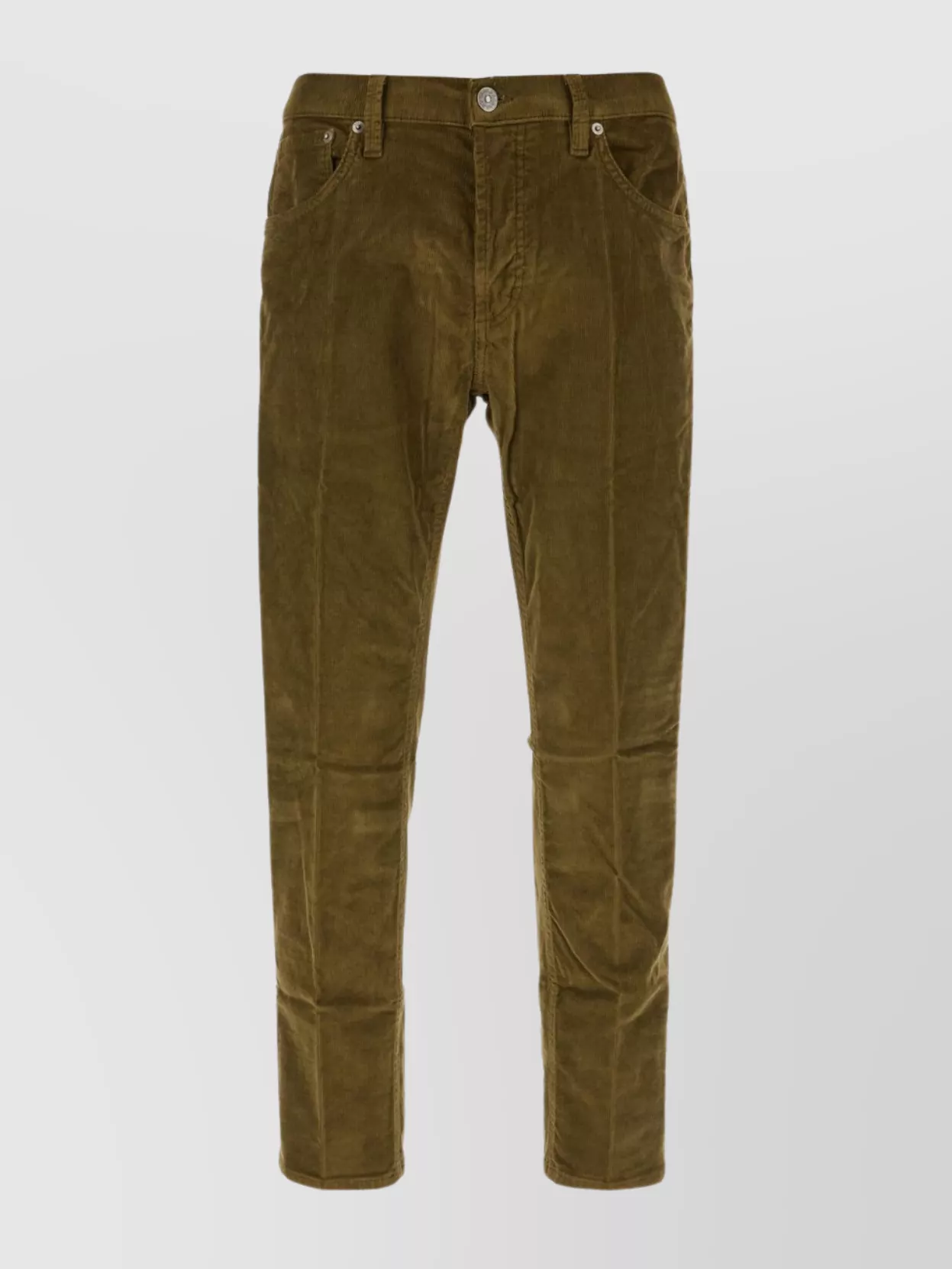 Dondup Ribbed Fabric Trousers With Belt Loops In Green