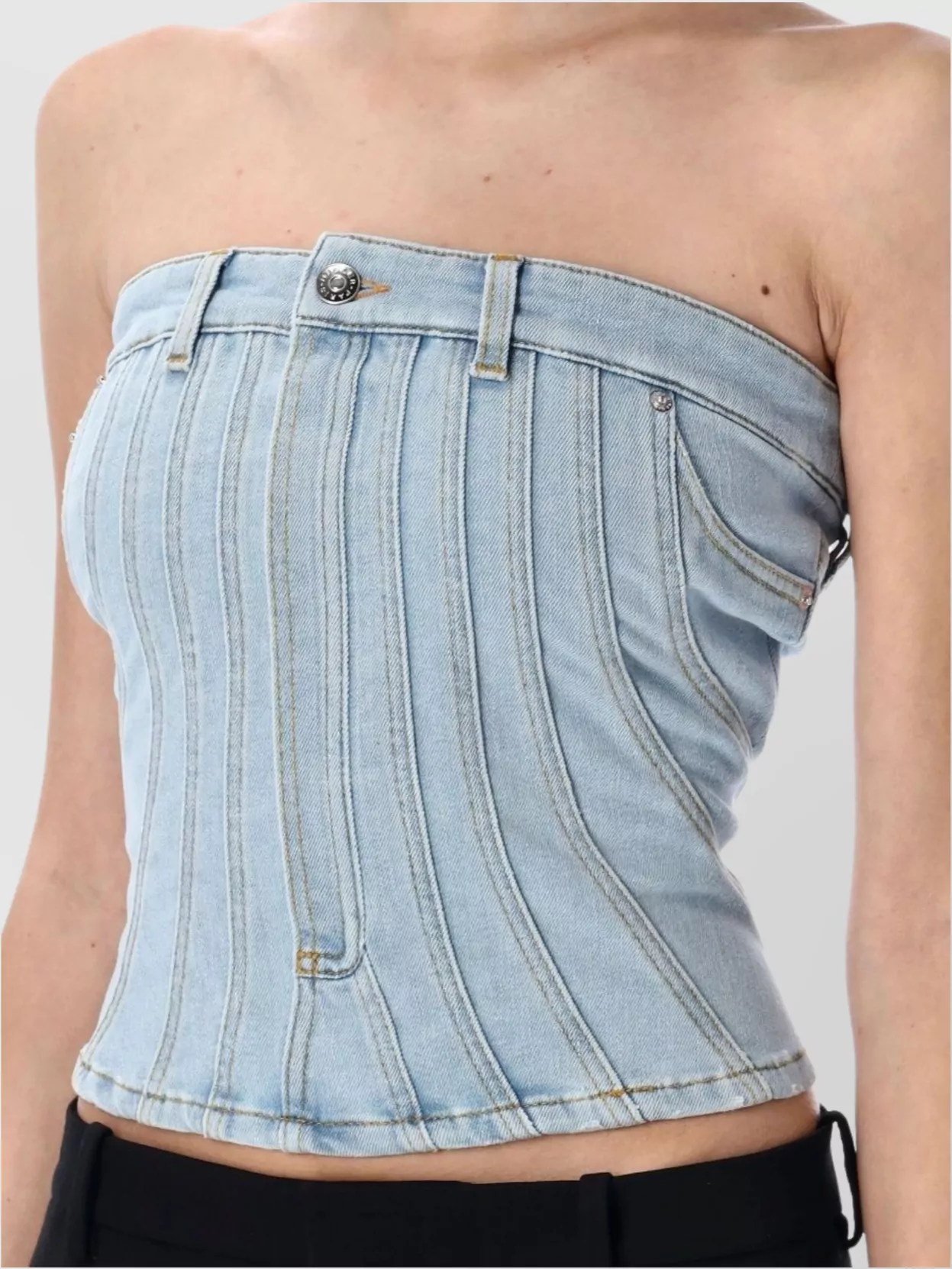 Mugler Buttoned Strapless Fitted Bustier Top