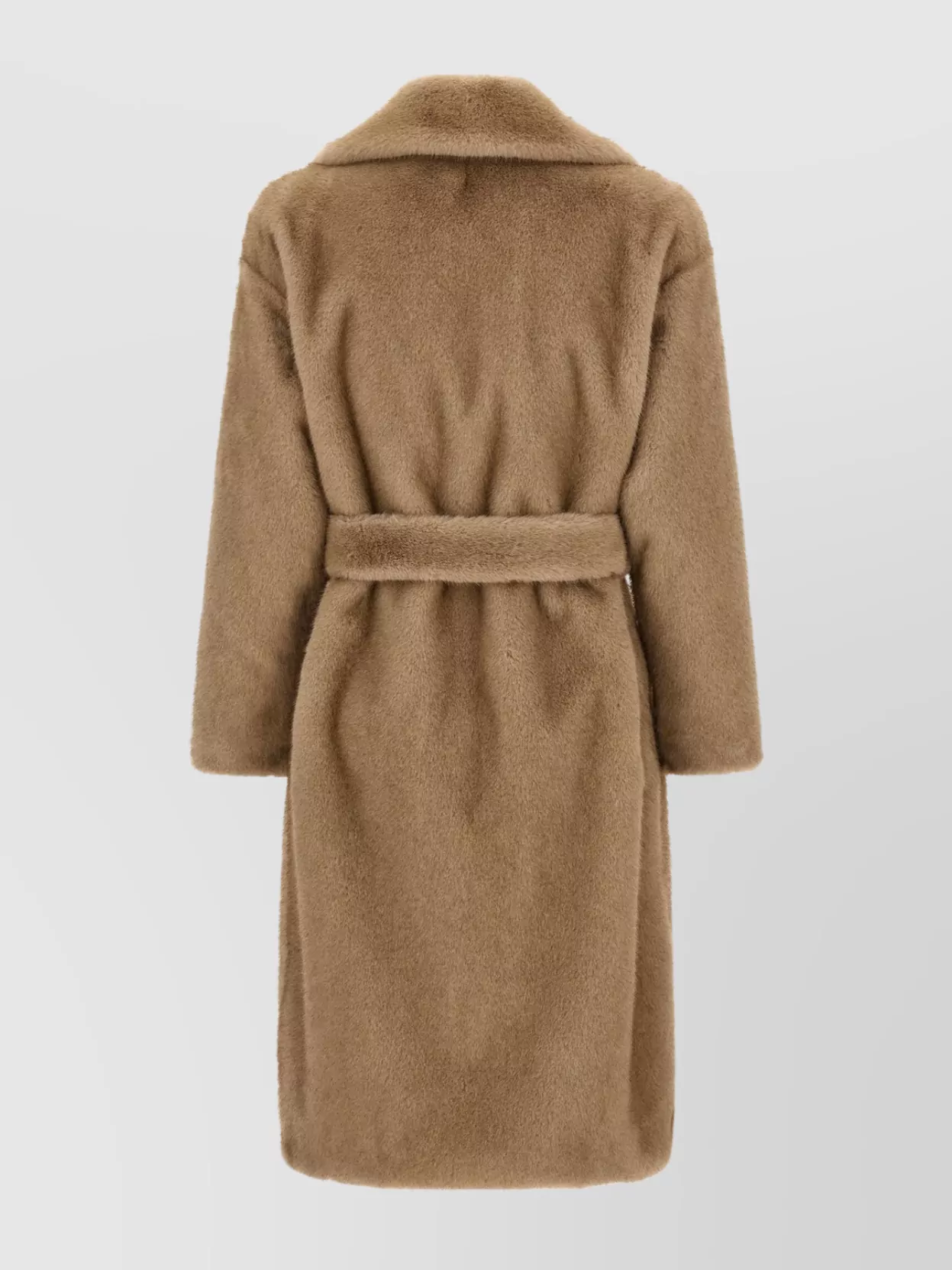 Herno Long Faux Fur Coat With Belted Waist In Brown