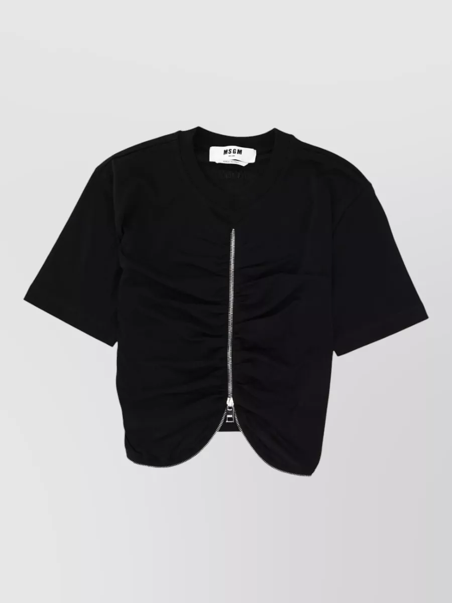 Msgm Short Sleeve Top Featuring Ruched Detail In Black