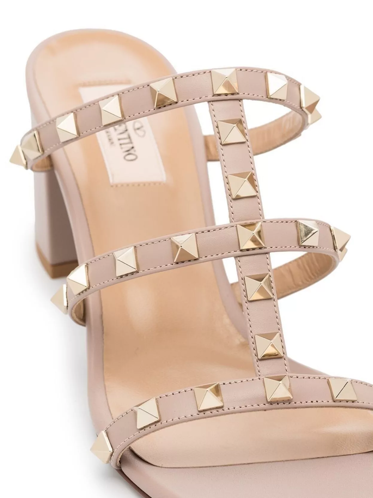 Valentino Rockstud Caged Metallic Leather Slide Sandals