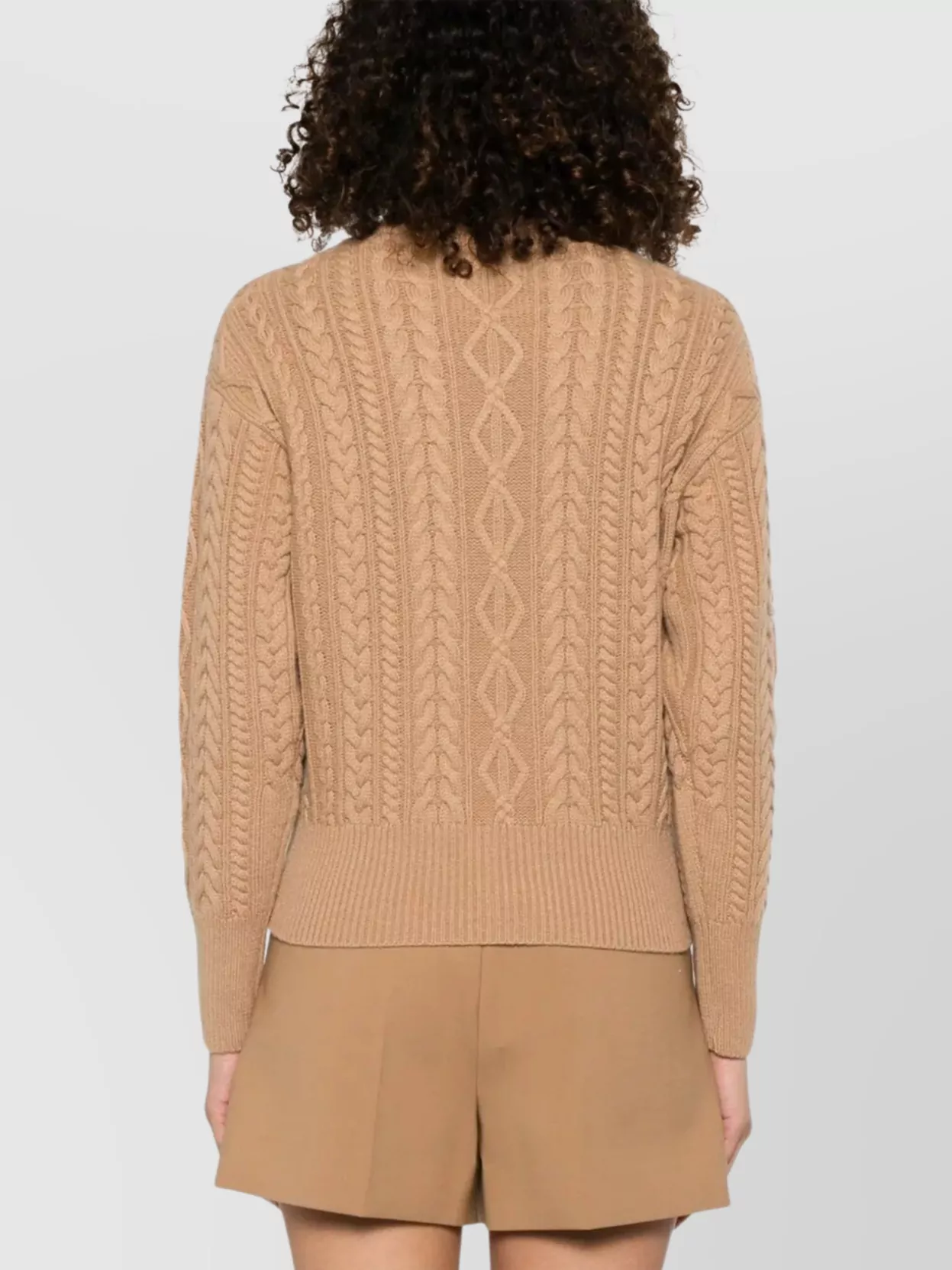Shop Max Mara Cable Knit Crew High Neck In Neutrals
