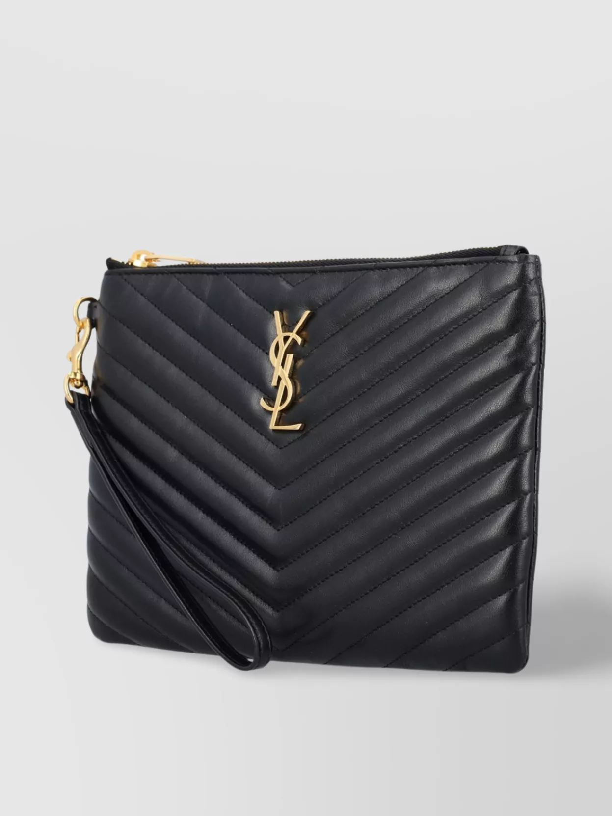 Saint Laurent Chevron Quilted Clutch Gold Hardware