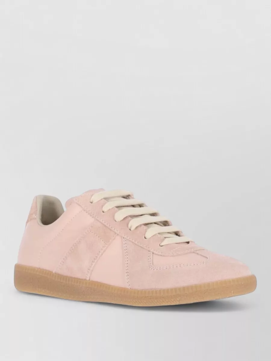 Maison Margiela Suede Panel Low Top Sneakers With Rubber Sole In Pink