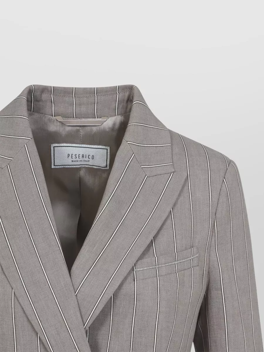 Peserico Striped Jacket Notch Lapel Buttoned Cuffs Pockets