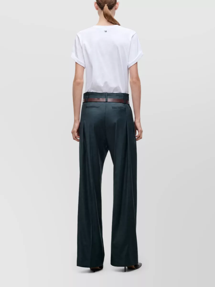 Victoria Beckham Virgin Wool Pleated Wide-Leg Suit Trousers
