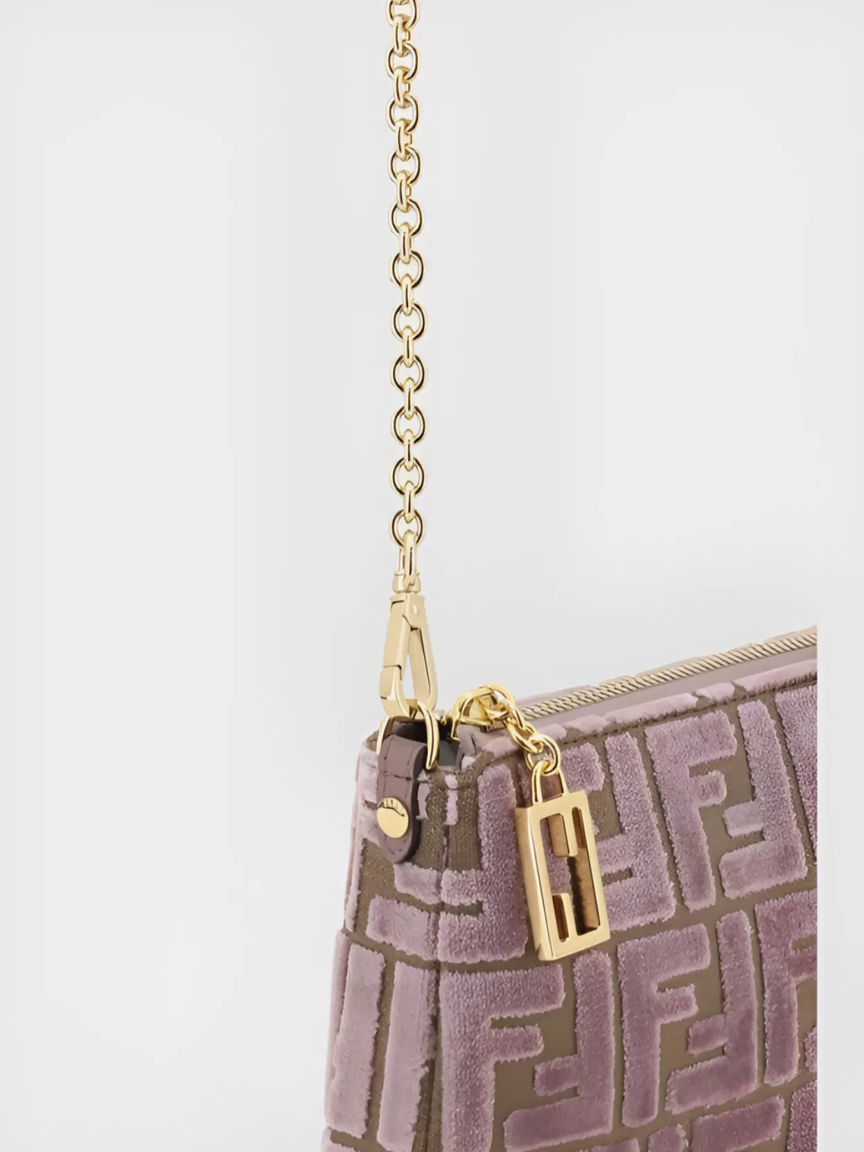 Fendi Velvet Monogram Clutch Bag With Chain Strap