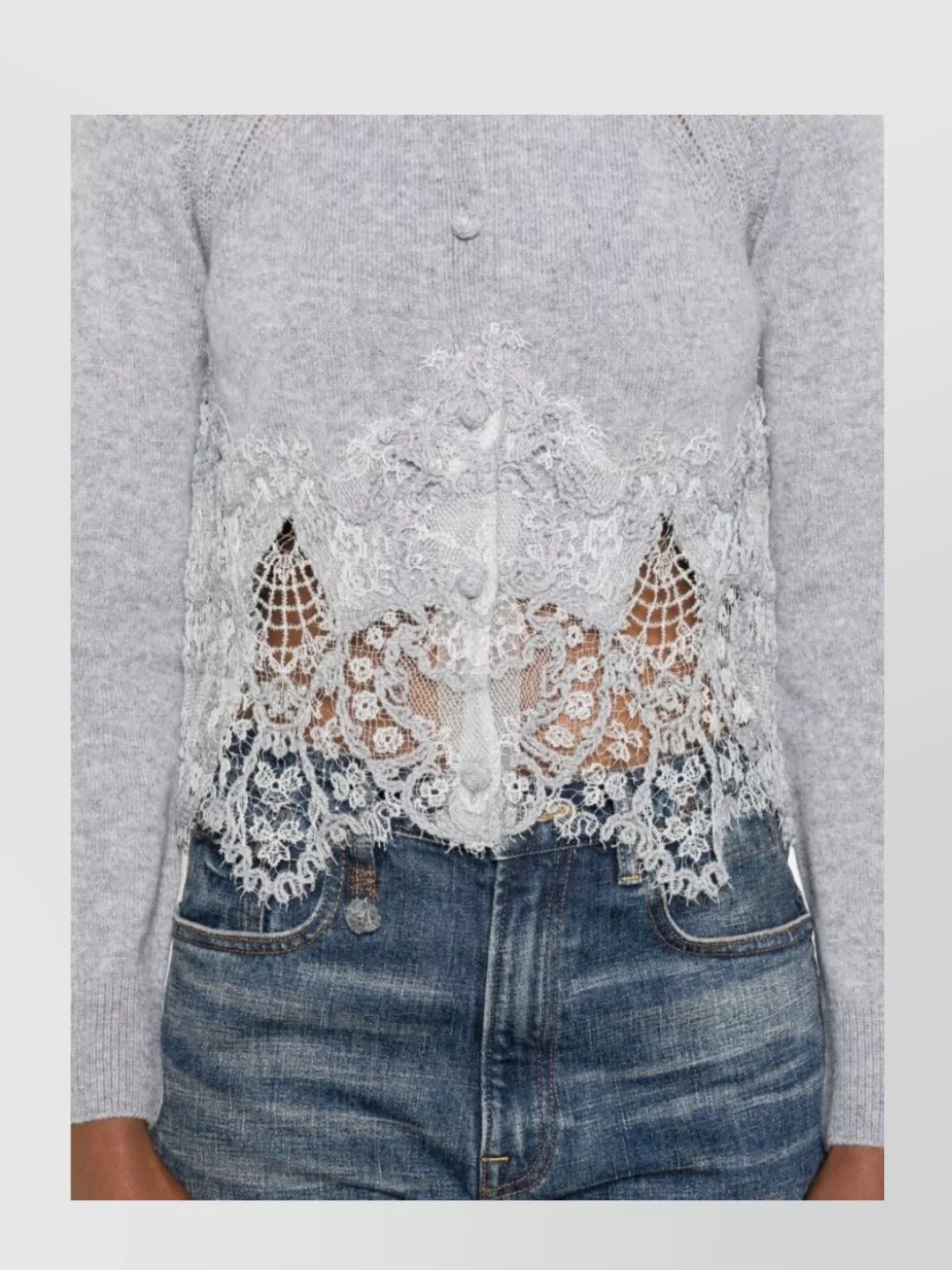Ermanno Scervino Cashmere Cardigan With Scalloped Hem And Lace