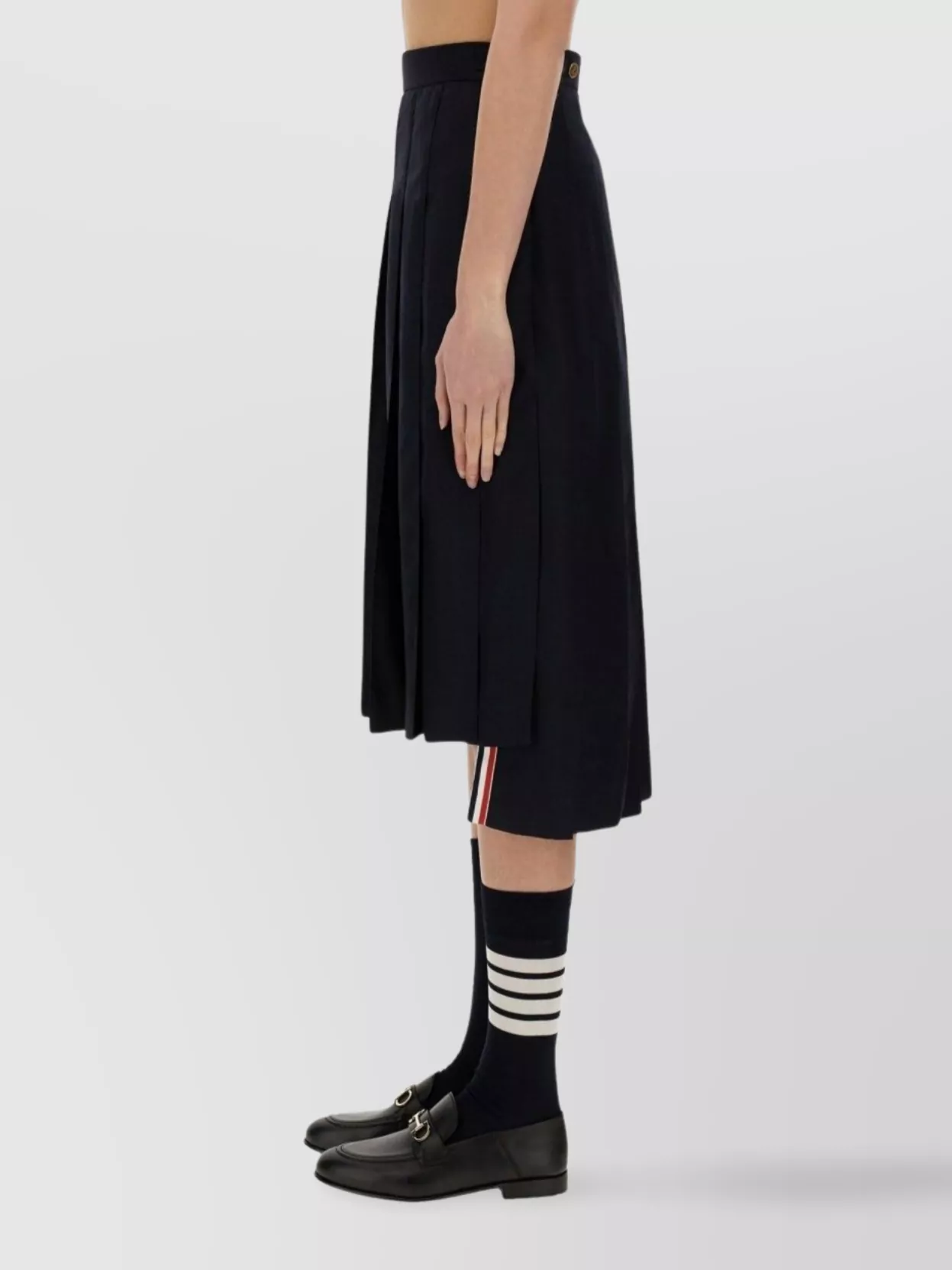 Thom Browne Pleated Buttoned High-Waisted Knee-Length Skirt