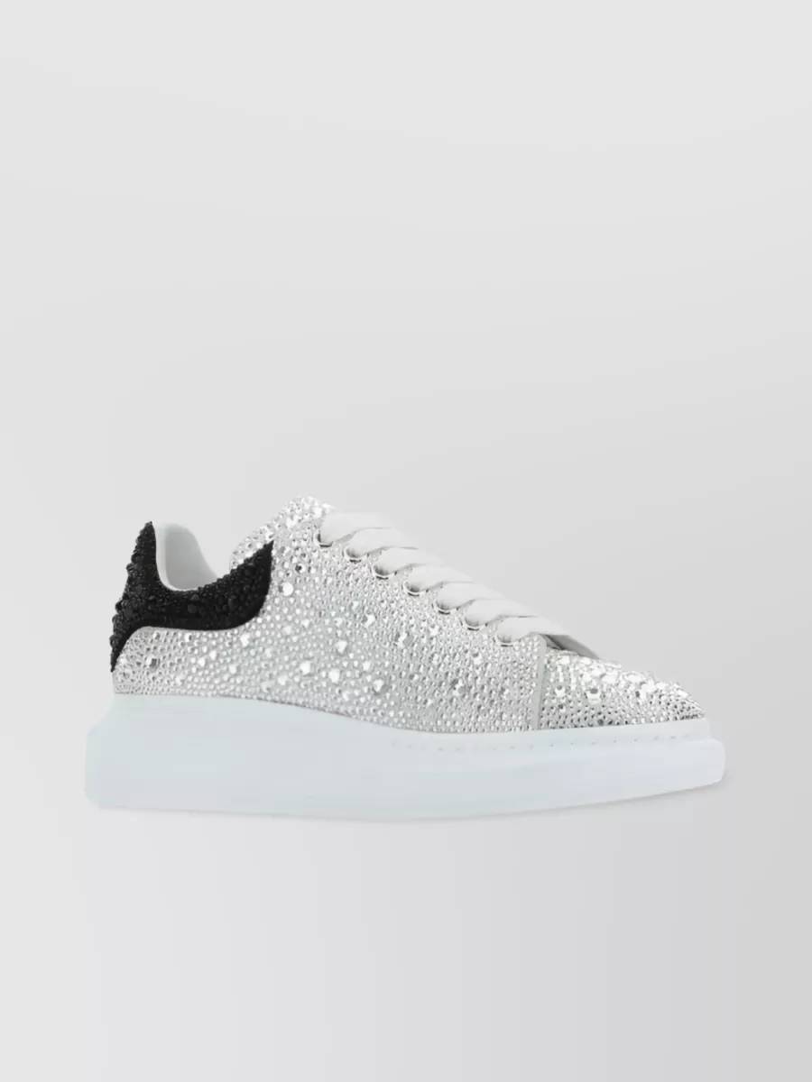 Shop Alexander Mcqueen All-over Crystal Oversized Sneakers In Grey
