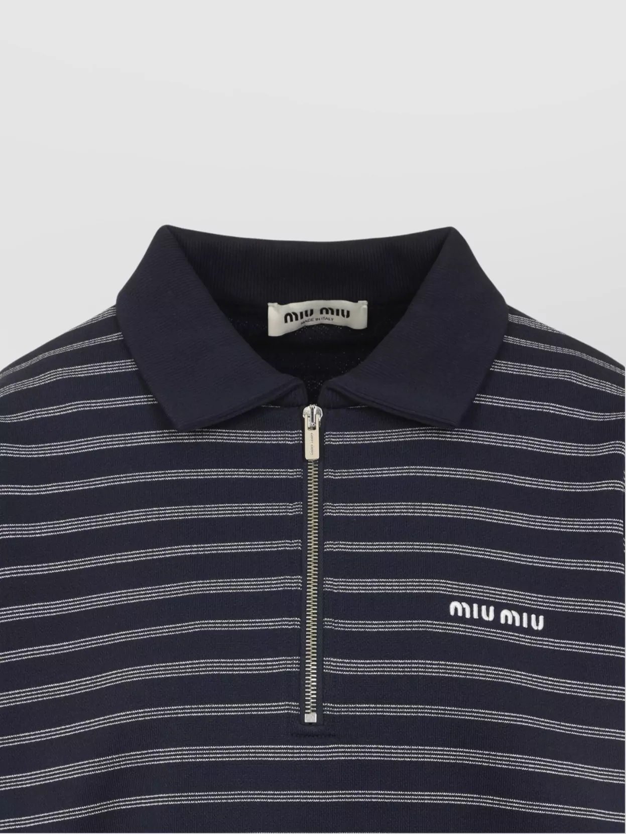 Miu Miu Striped Cotton Sweatshirt With Pointed Collar