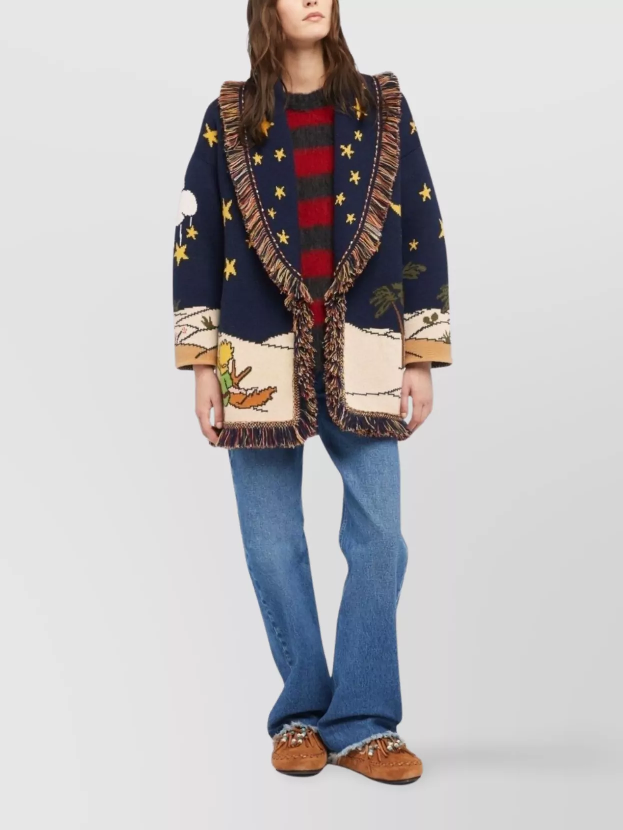 Alanui The Little Prince Long Cardigan With Fringe In Blue