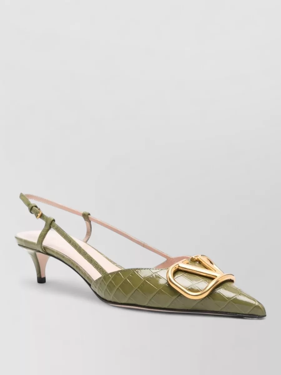Valentino Garavani leather crocodile-effect slingback pumps