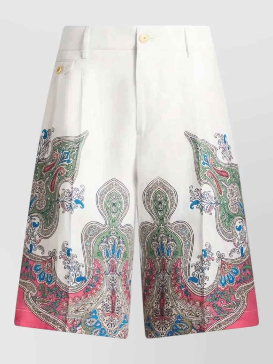 Etro linen paisley-print tailored shorts