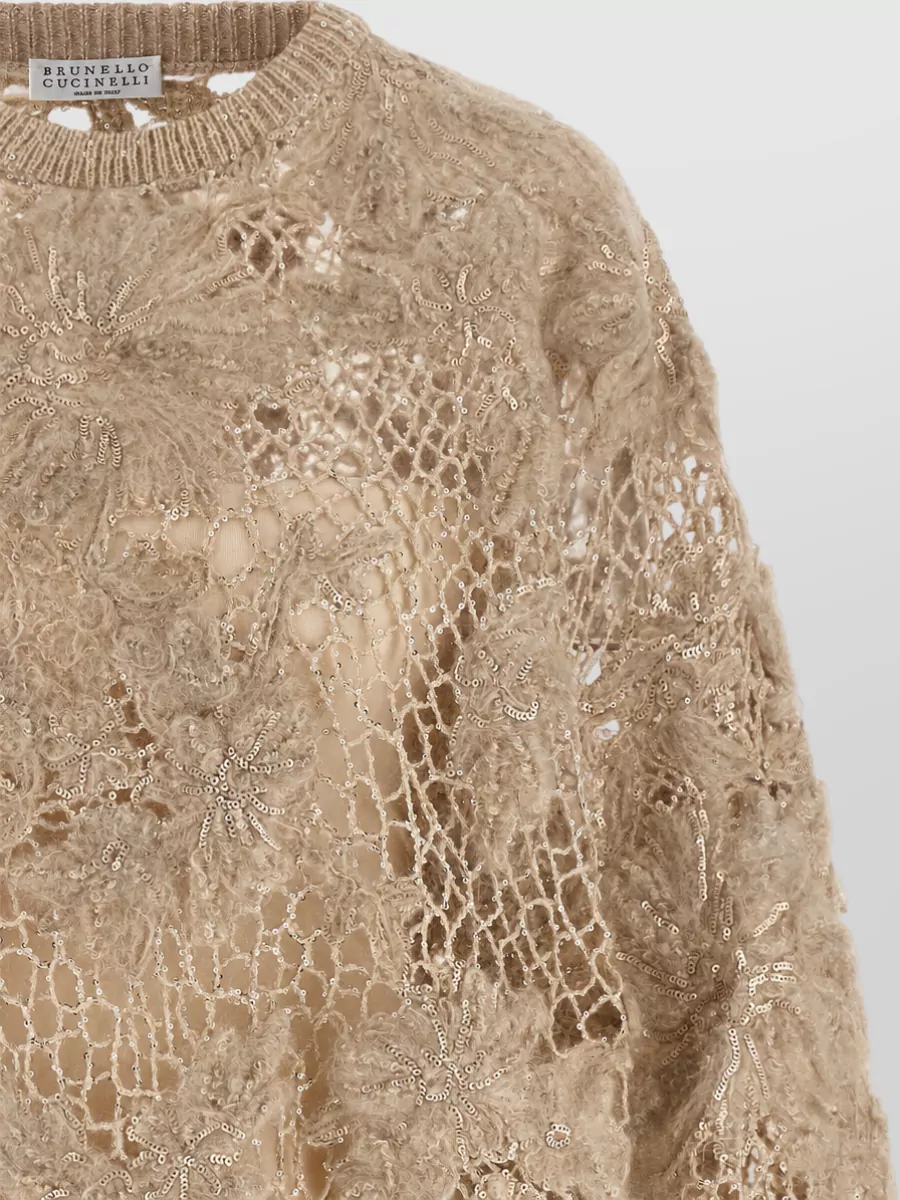 Brunello Cucinelli Mohair Blend Embroidered Fine-Knit Sweatshirt