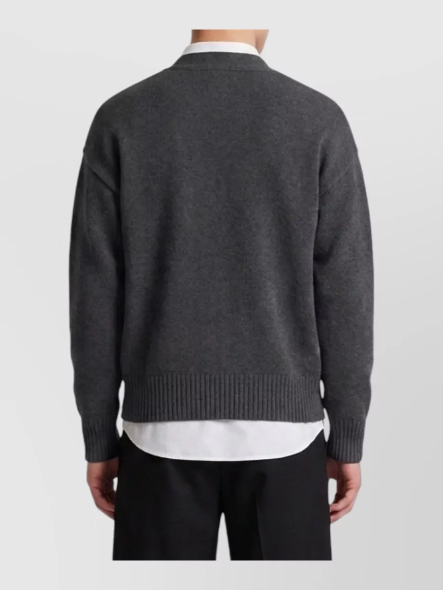 Ami Paris Wool V-Neck Ribbed Cardigan