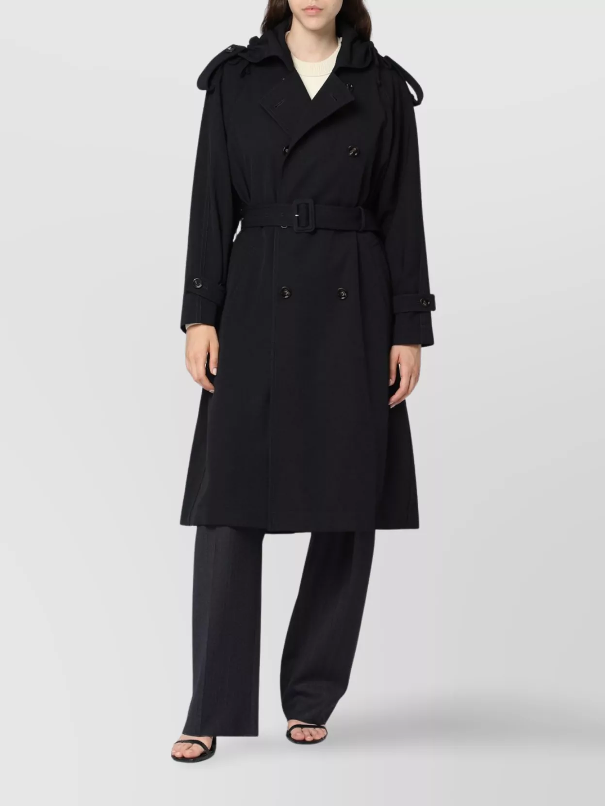 Bottega Veneta Belted Trench Coat With Epaulettes And Pockets