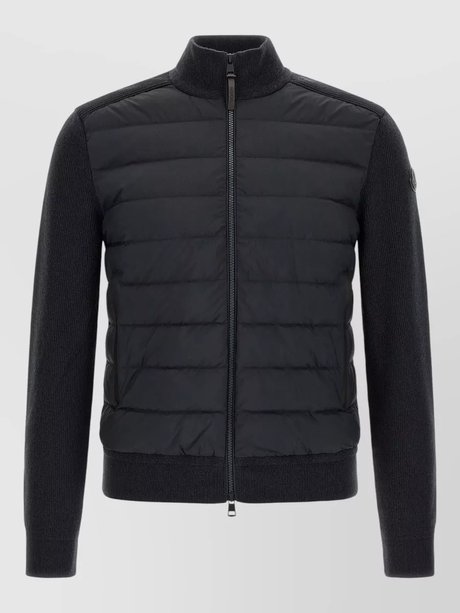 Moncler wool cashmere ribbed padded zip up cardigan