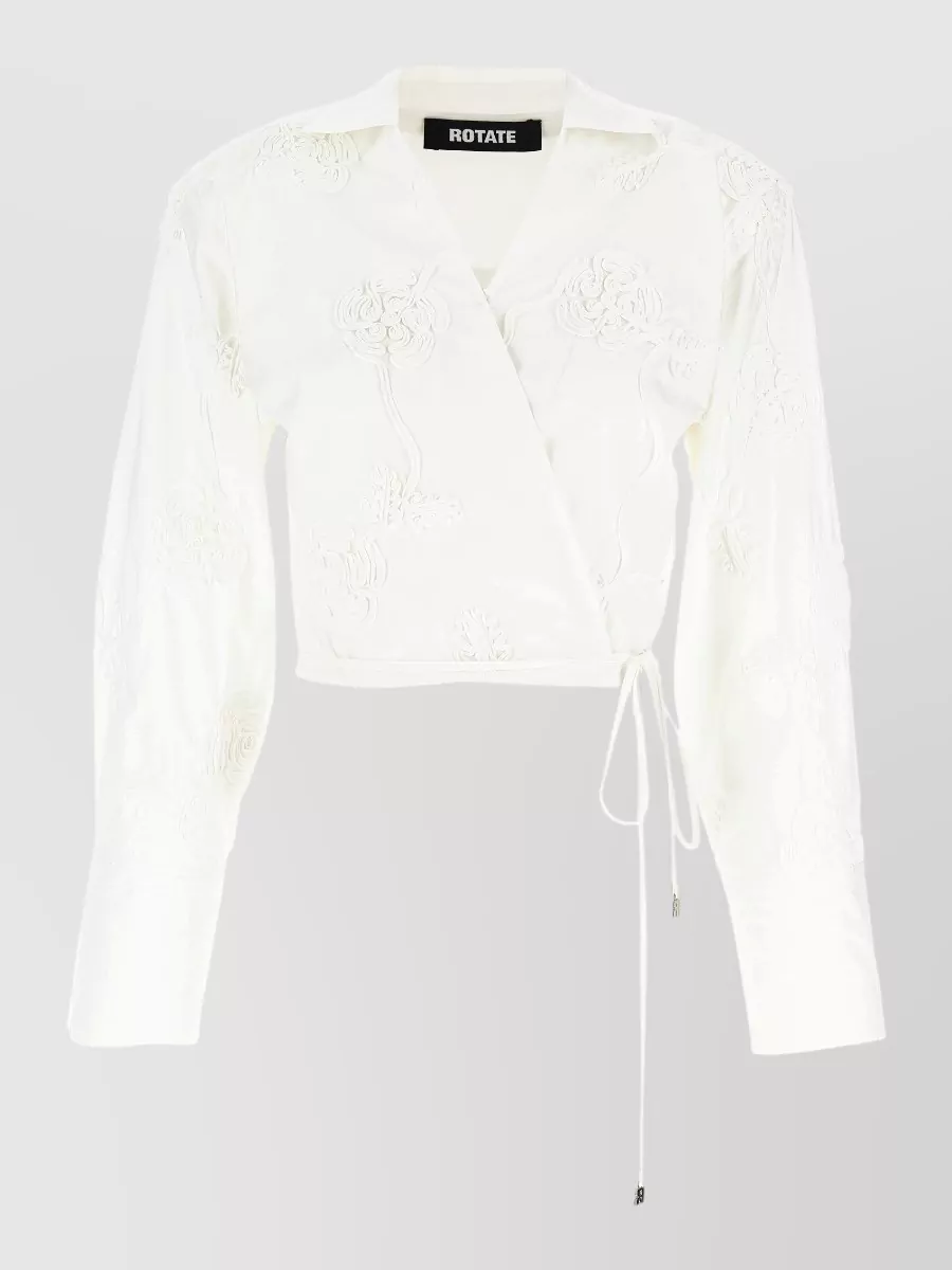 Rotate Birger Christensen floral-embroidered wrap cotton cropped jacket