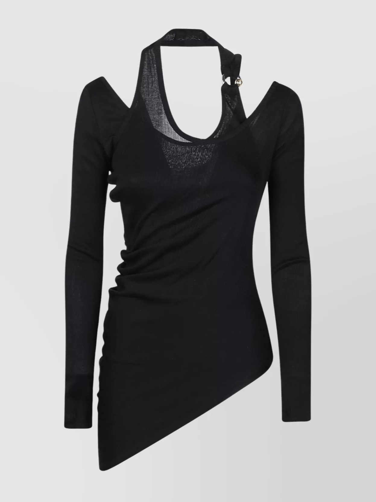 Jean Paul Gaultier Ribbed Twisted Double Layer Top With Piercing Detail In Multi