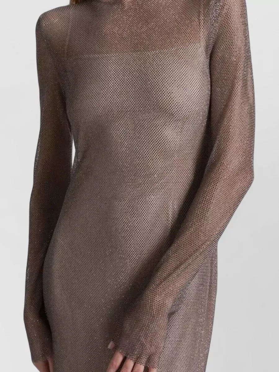 Alberta Ferretti Crystal Net Midi Dress Long Sleeves