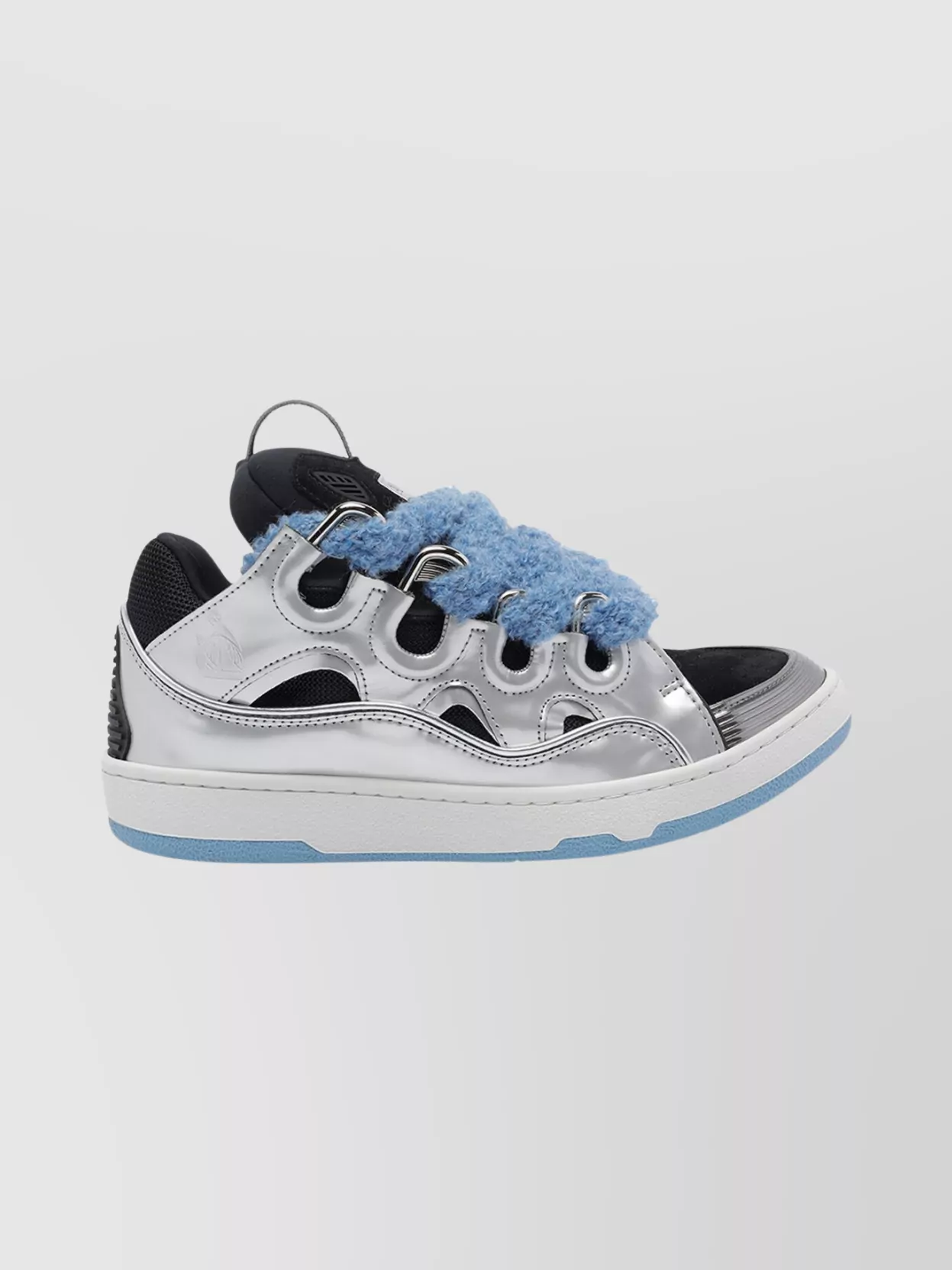 Lanvin Metallic Leather Curb Sneakers With Fur Detail