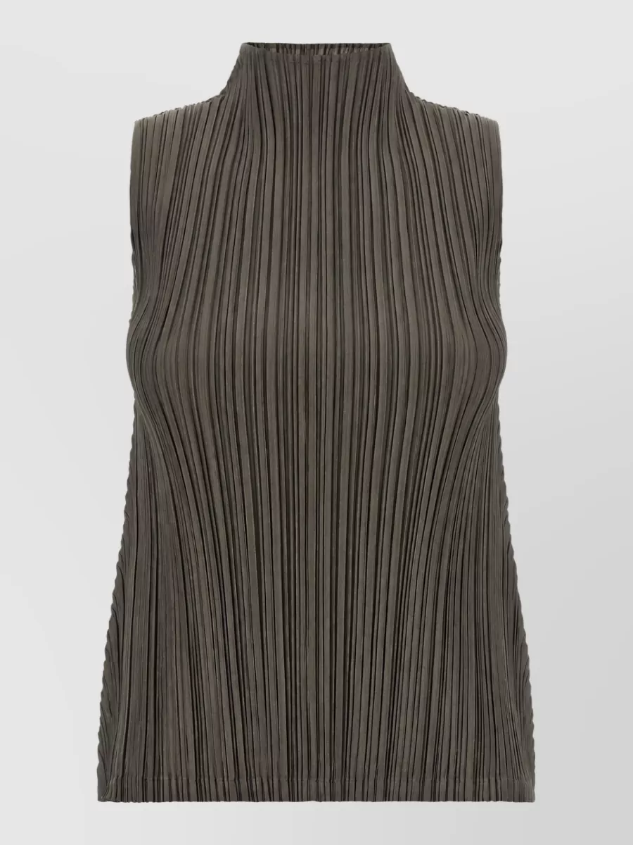 Pleats Please Issey Miyake pleated sleeveless high-neck top