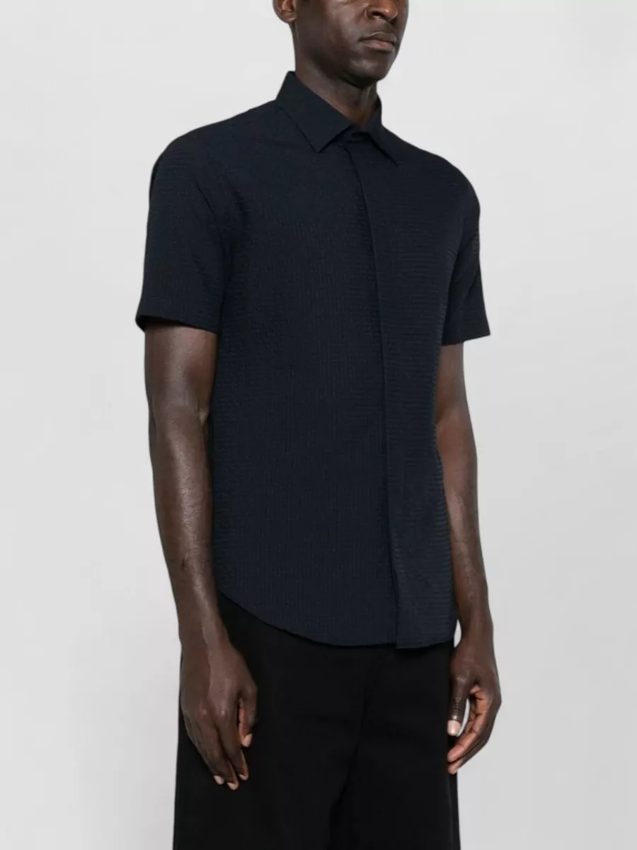 Emporio Armani Straight Cut Shirt Short Sleeves Textured Fabric