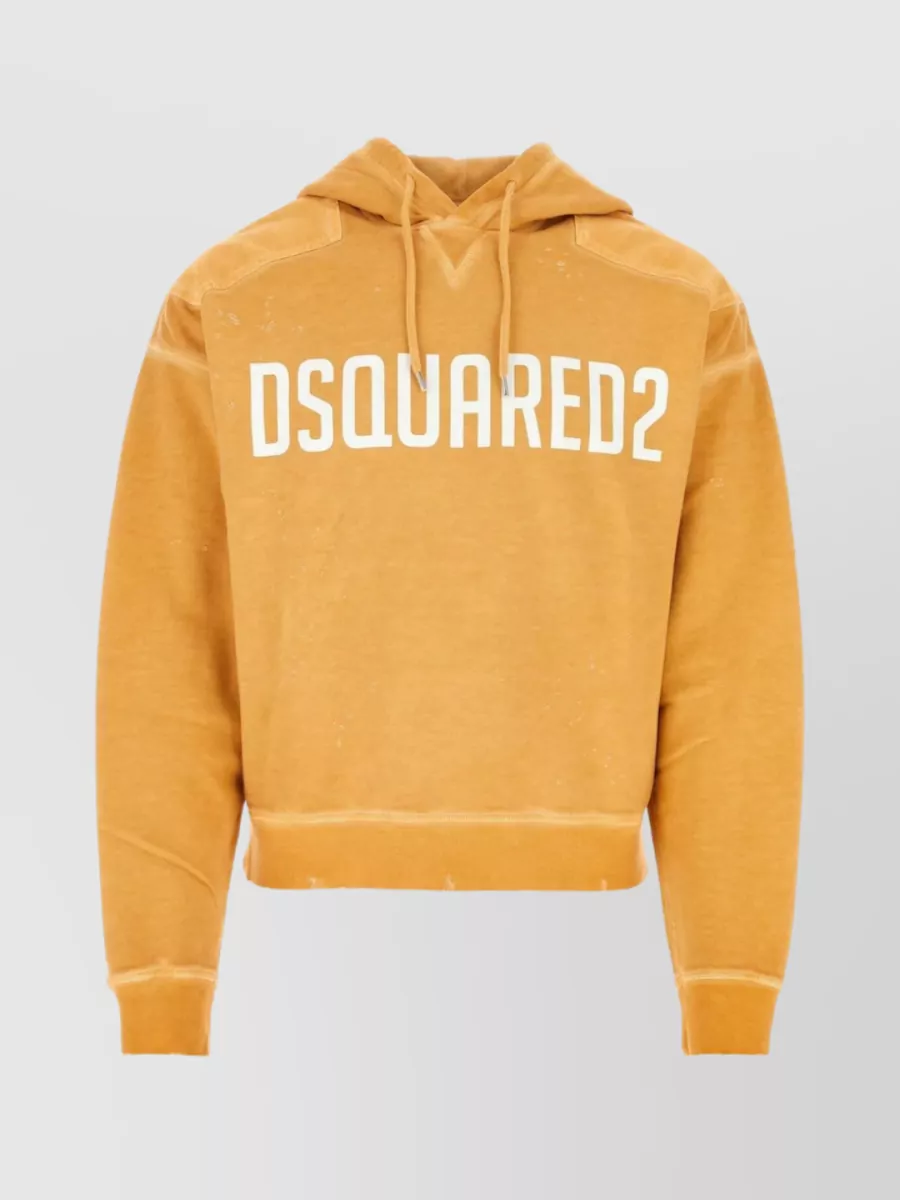 Shop Dsquared2 Distressed Cotton Hooded Sweatshirt In Orange