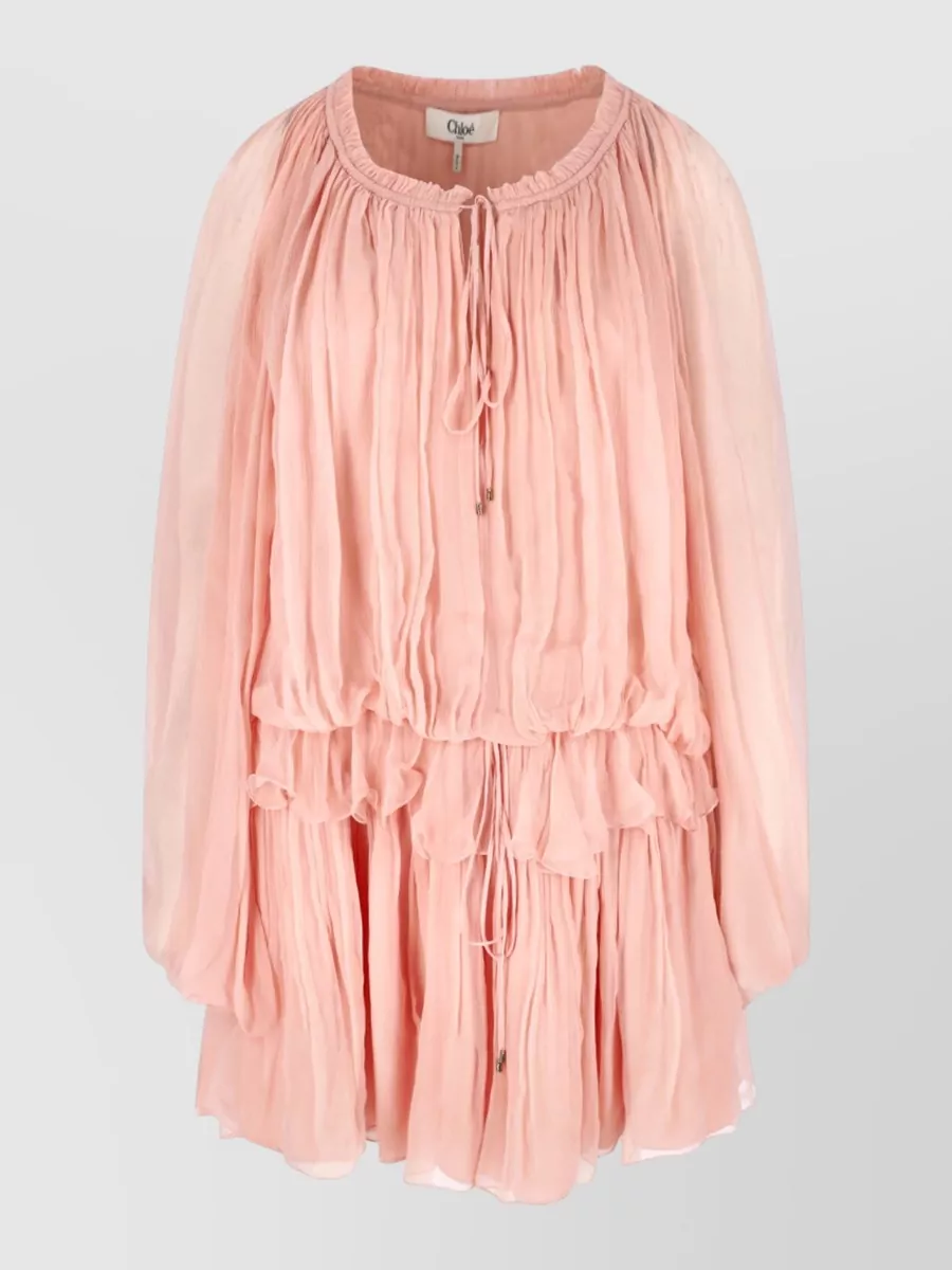 Chloé Knee Length Dress Drawstring Layered Pleated In Pink
