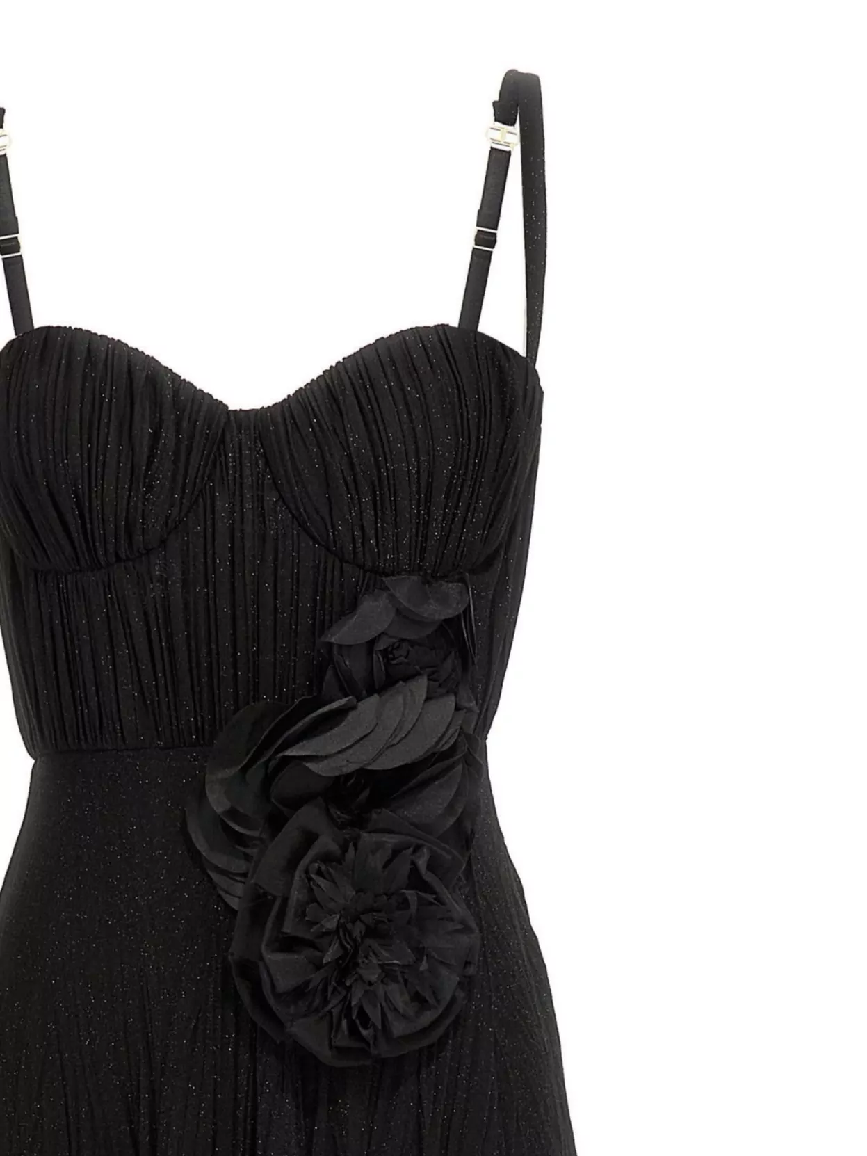 Elisabetta Franchi Pleated Dress With Spaghetti Straps And Floral Embellishments