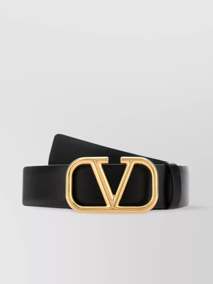Shop Valentino Leather Vlogo Belt Gold-tone Buckle In Black