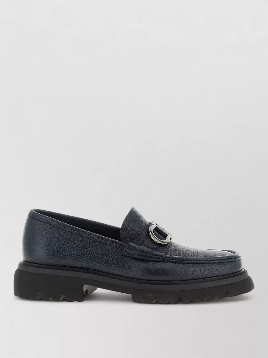 Ferragamo Cocoon Leather Loafers Chunky Sole Buckle