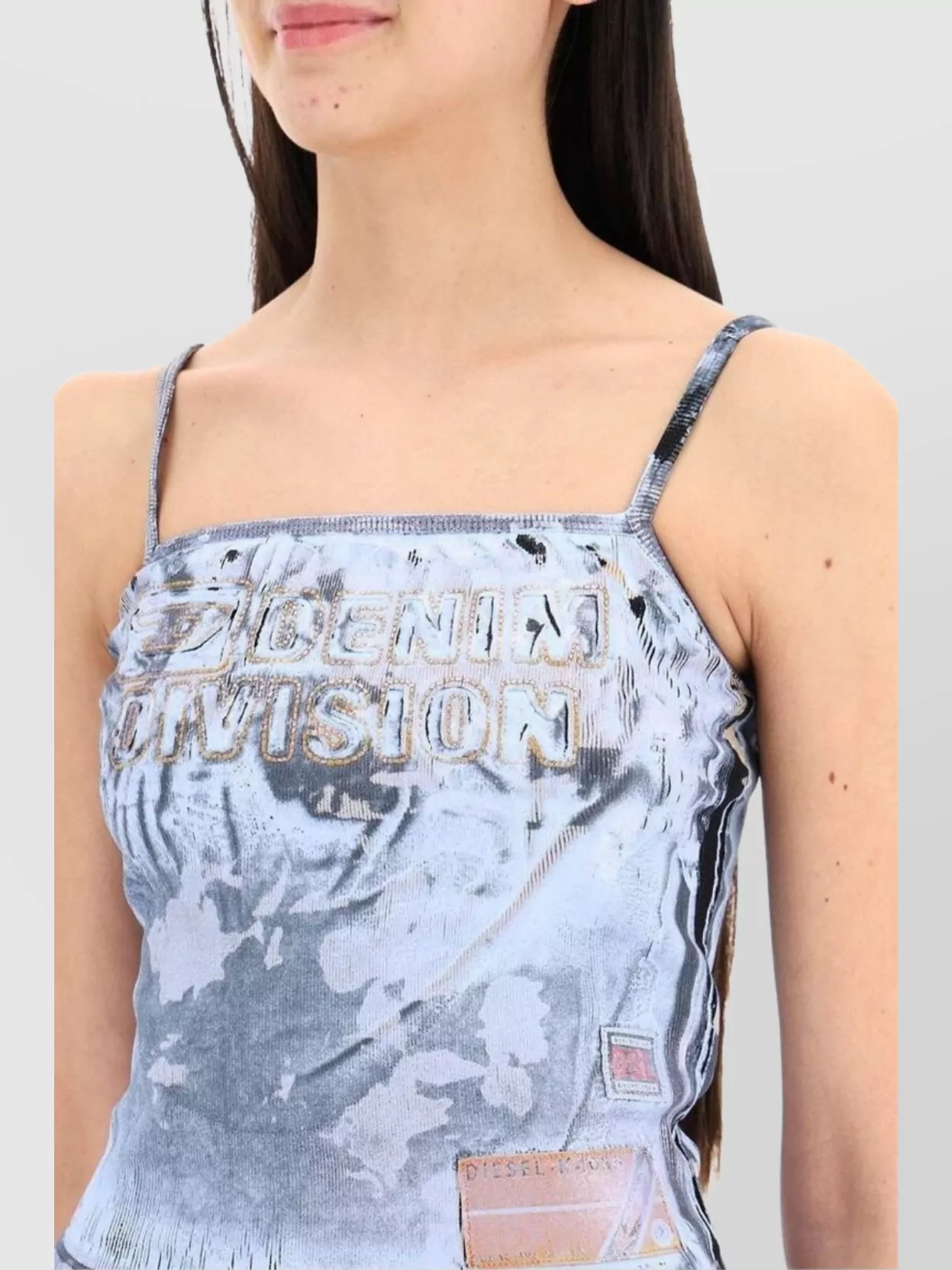 Diesel Square Neckline Spaghetti Straps Graphic Print Top