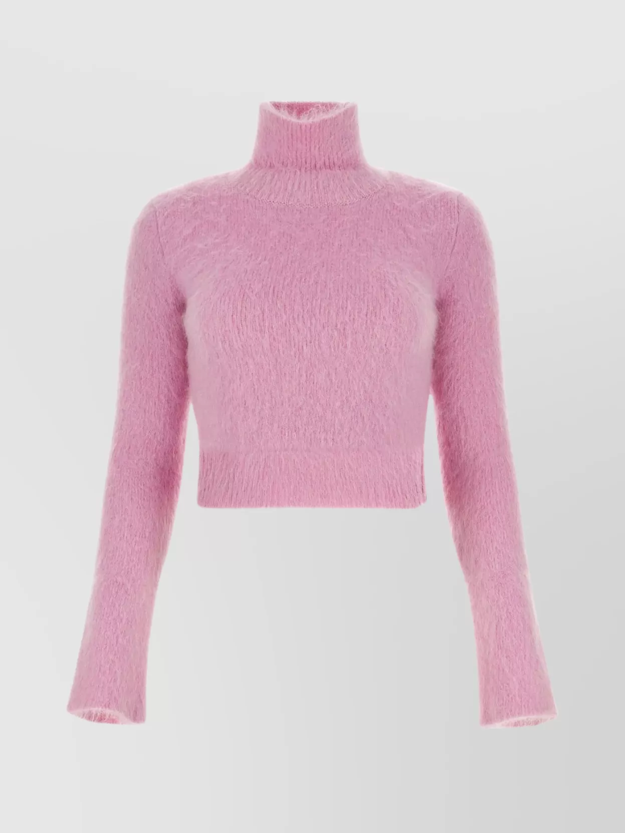Shop Rabanne Cropped Turtleneck Wool Blend Sweater In Pink