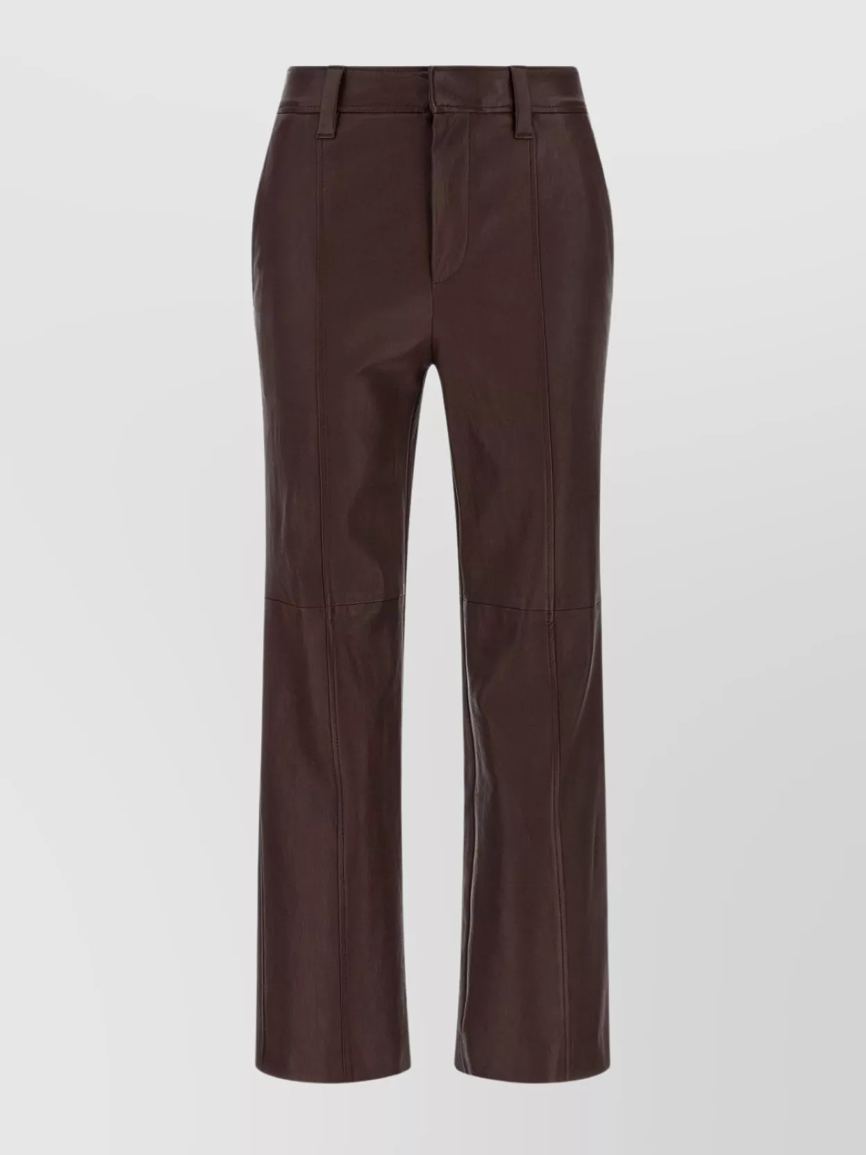 Brunello Cucinelli Stretch Nappa Leather Square Cigarette Trousers With Jewellery In Brown