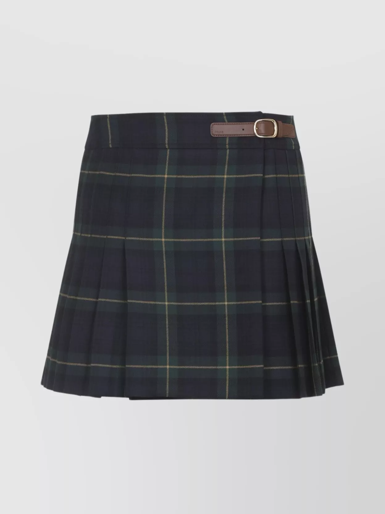 Celine Pleated Kilt Mini Skirt Belt Detail In Blue