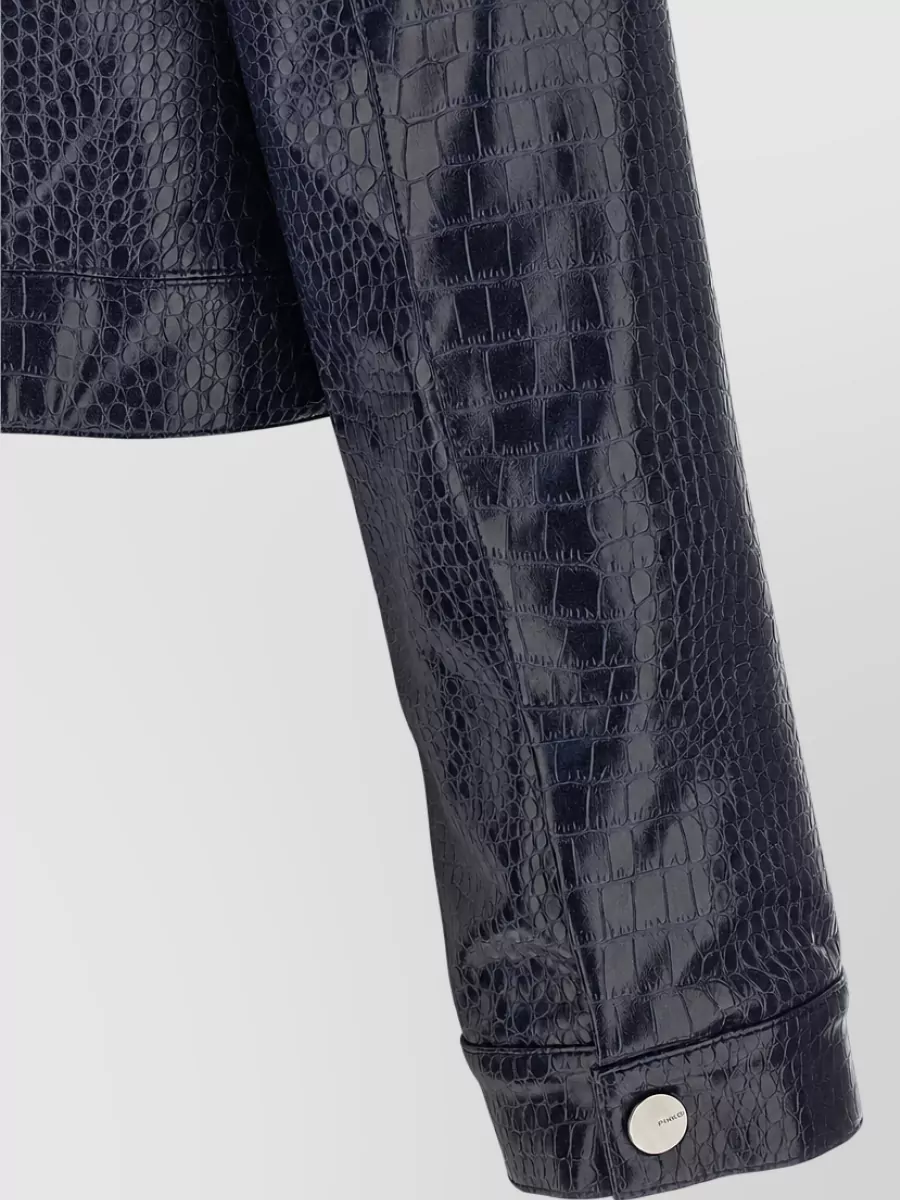Pinko Crocodile Effect Cropped Single Breasted Coat